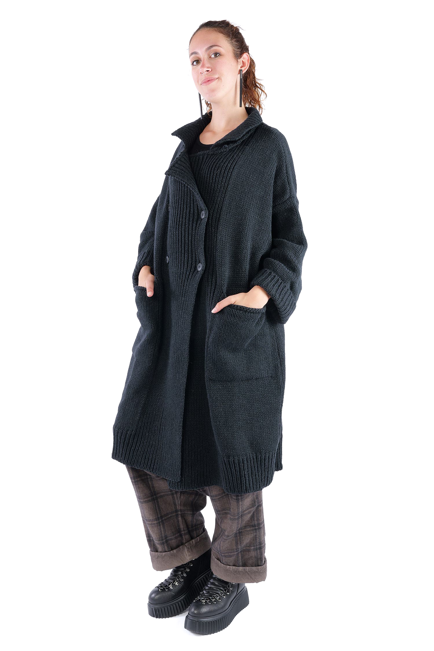 Oversize Strickmantel - Schwarz - Kongo