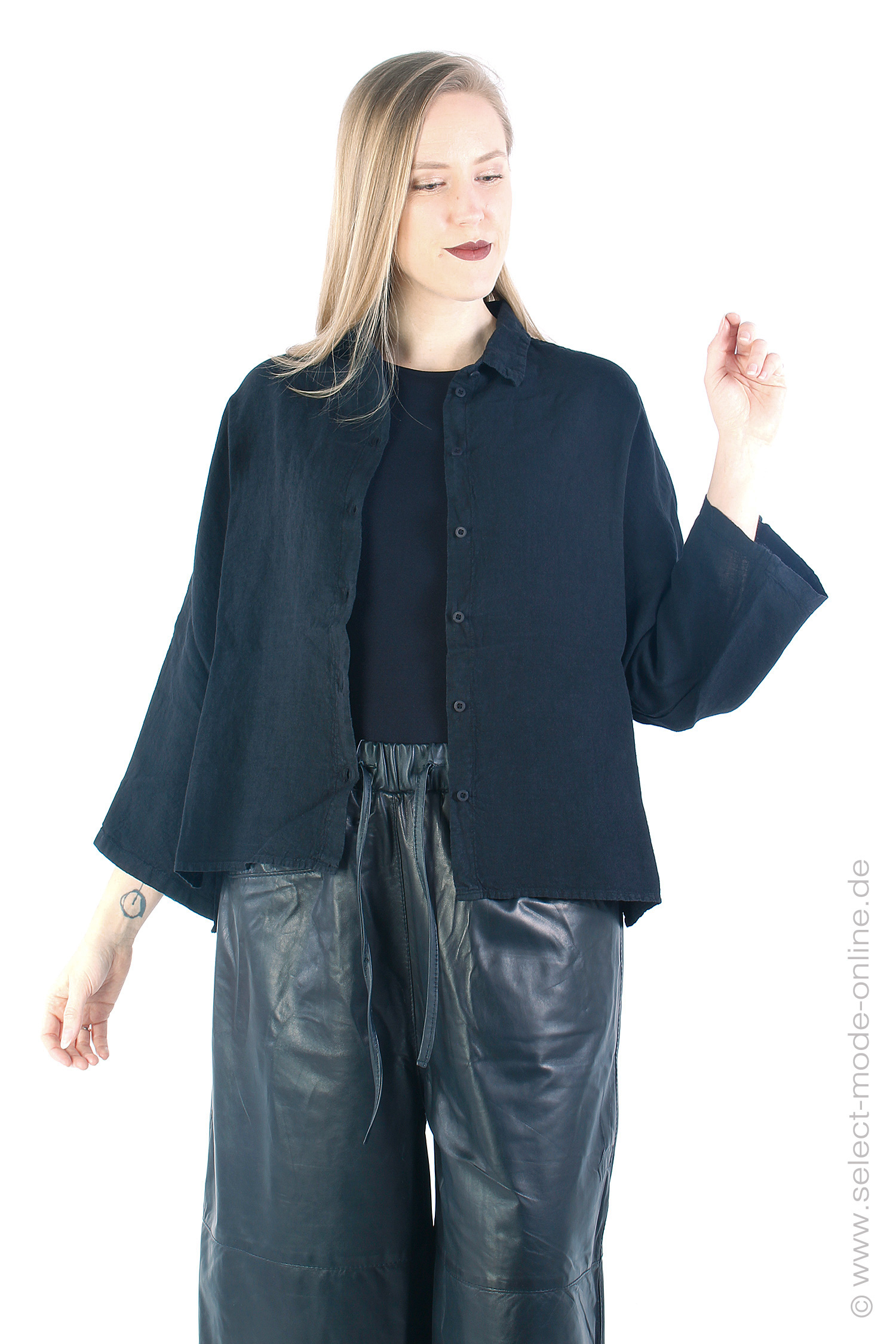 Linen blouse - Black - C14D134055 - Tege