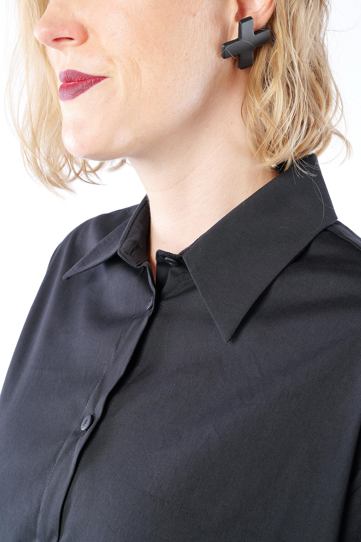 Kurze Stretchbluse - Black print - 4032