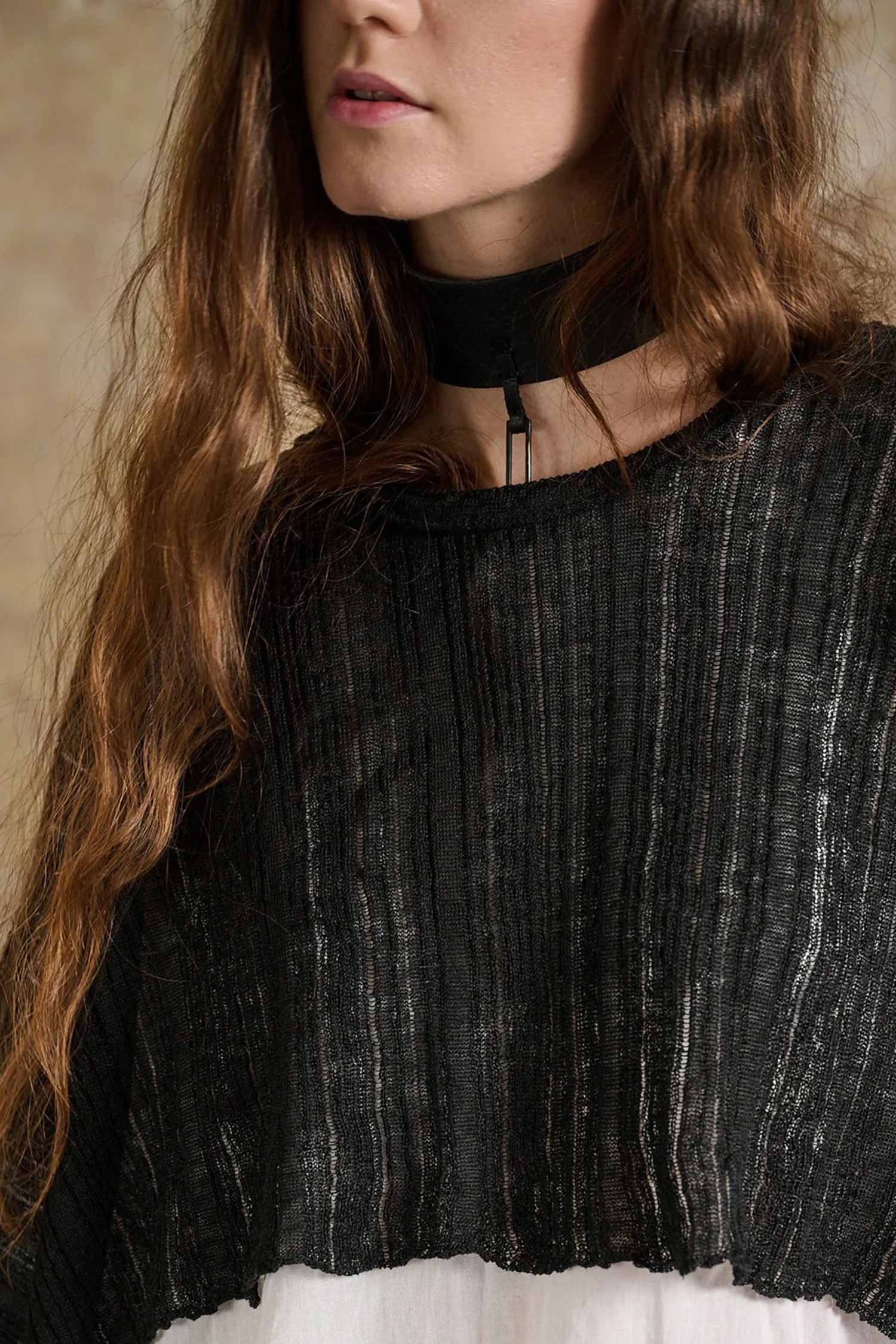 Leinen Strickpullover - Schwarz - Flaxa