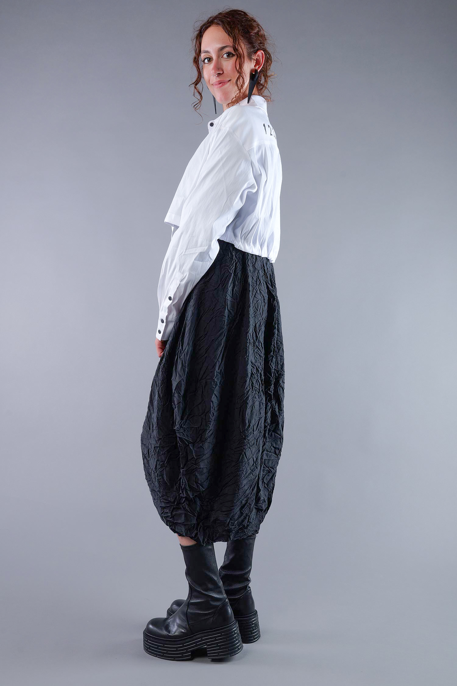 Kurze Stretchbluse - White print - 4032