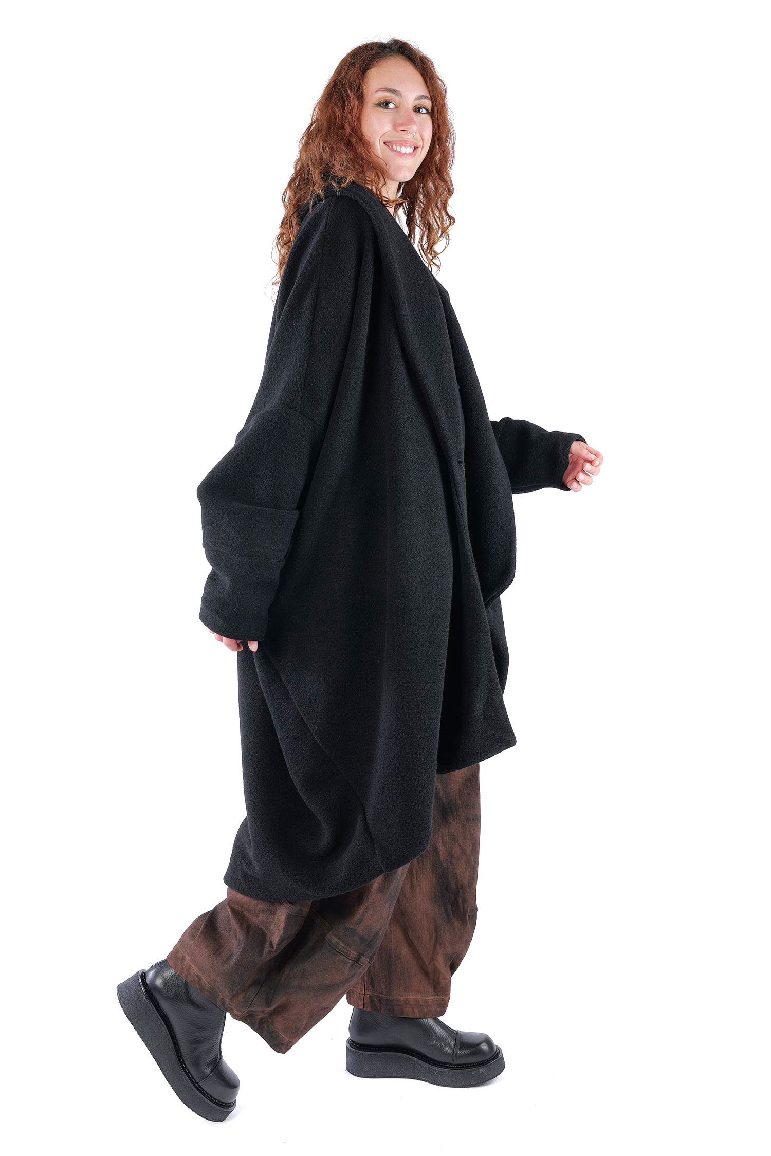 Oversize Winterstrickmantel - Schwarz - S487