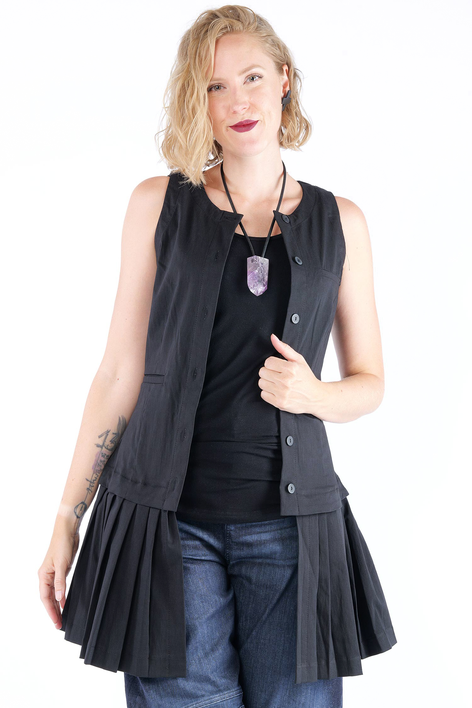 Plissierte Stretch-Weste - Schwarz - 1164