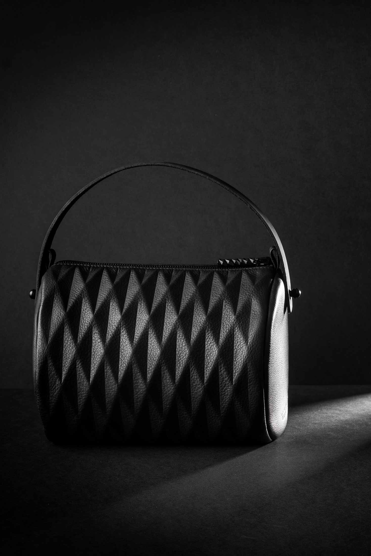 Leder Handtasche - Schwarz - Bowling Bag