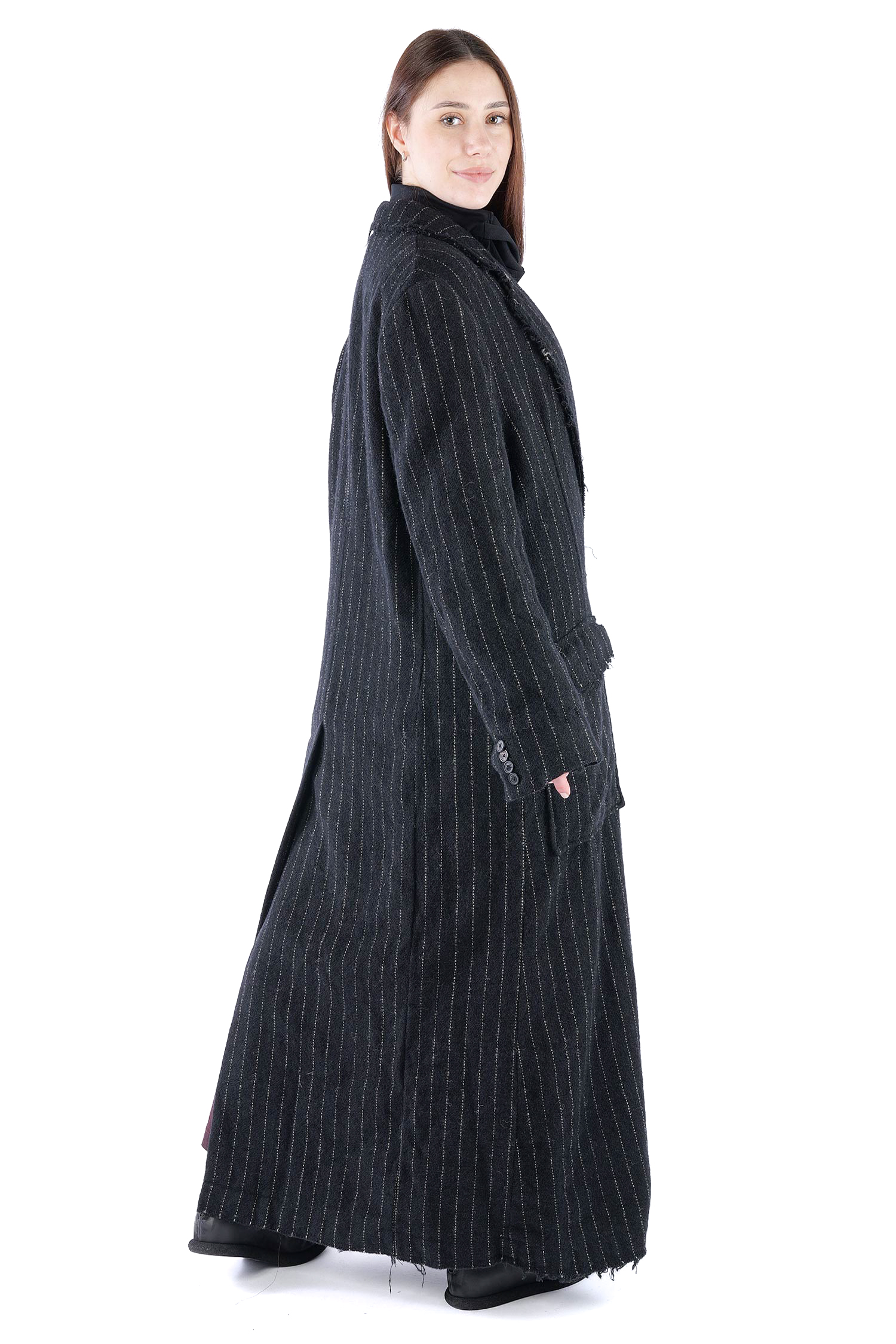 Langer Wollmantel - Black stripe - 2261151210