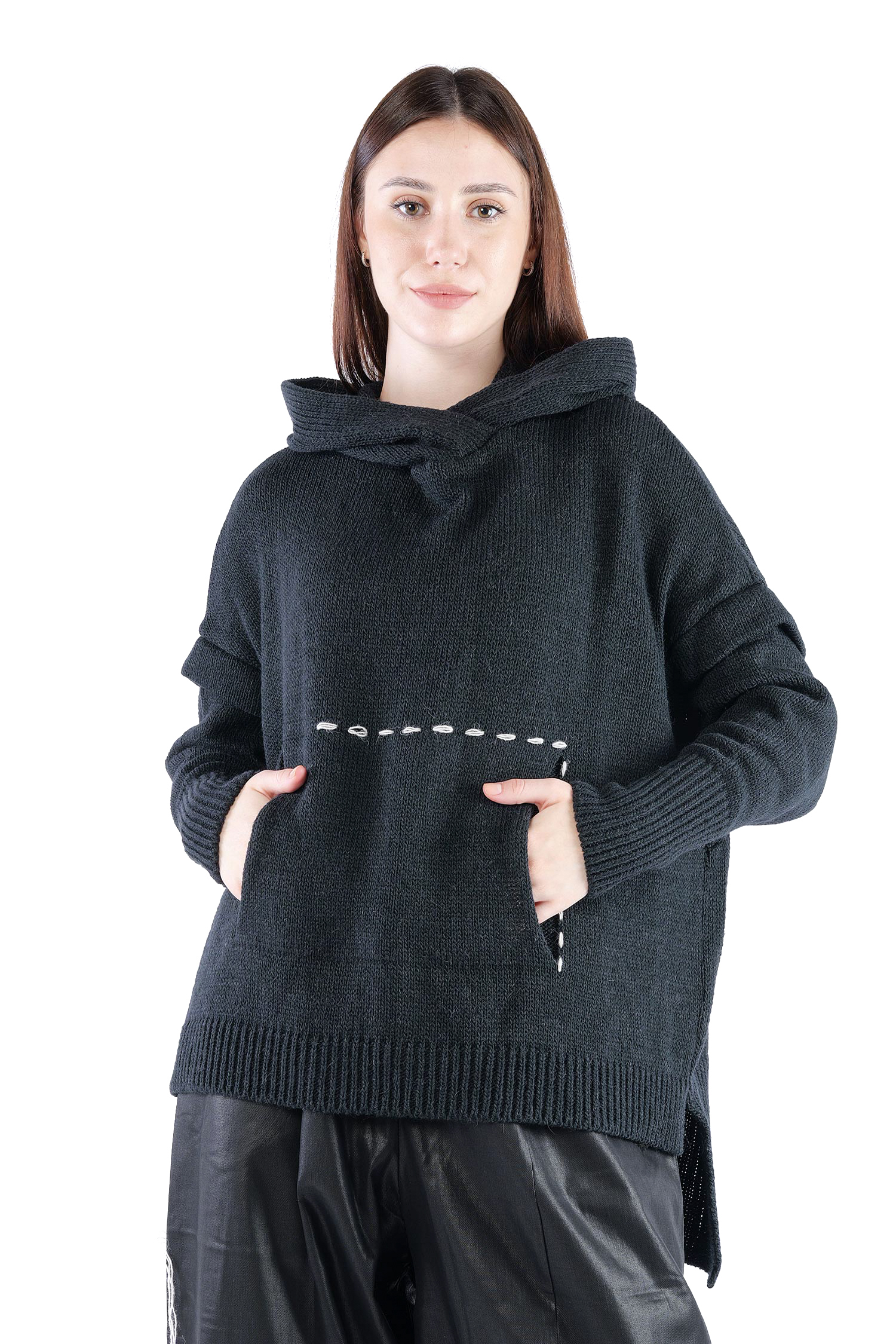 Strick Hoodie - Schwarz - Edooh
