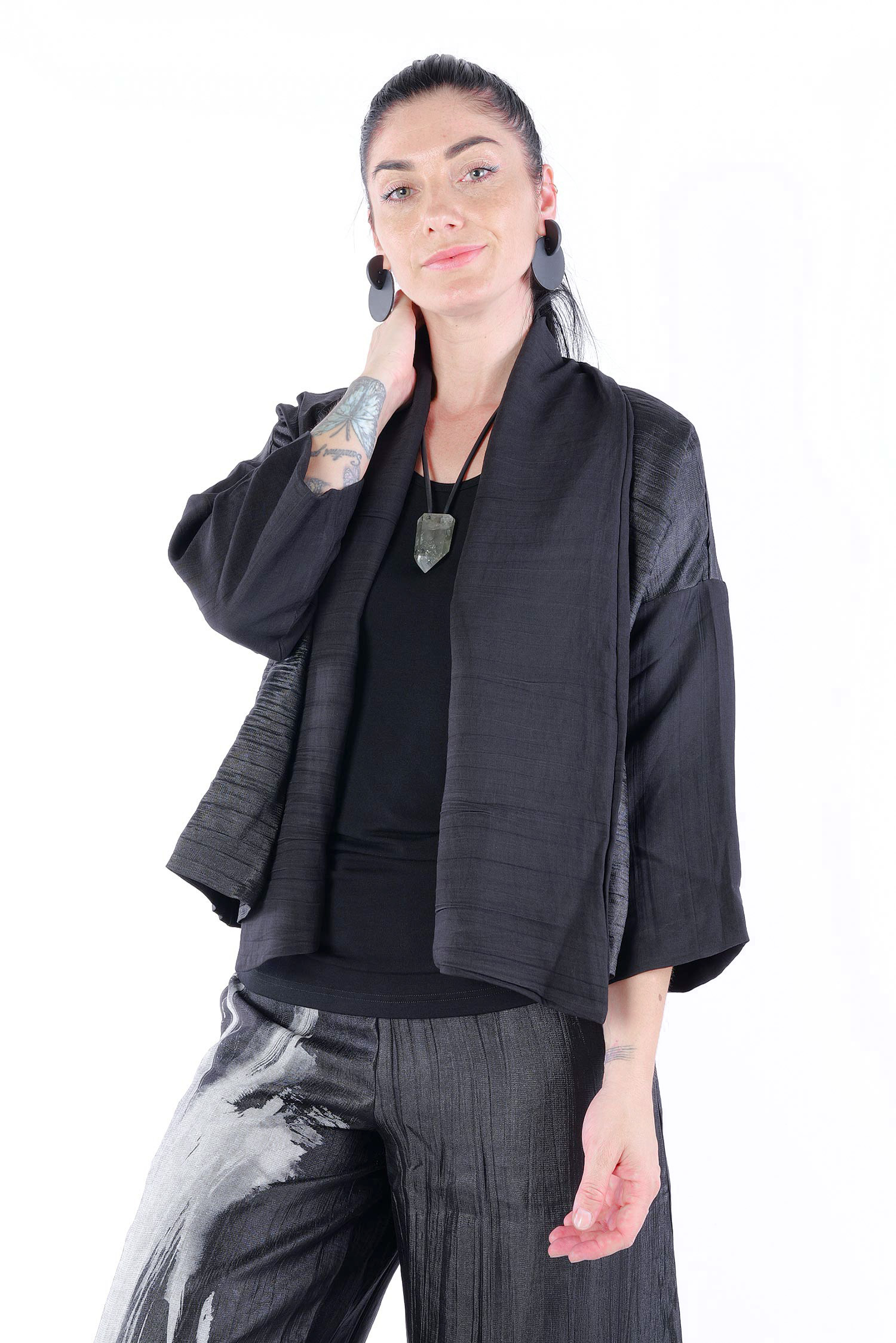 Jacke aus Materialmix - Schwarz - 766001