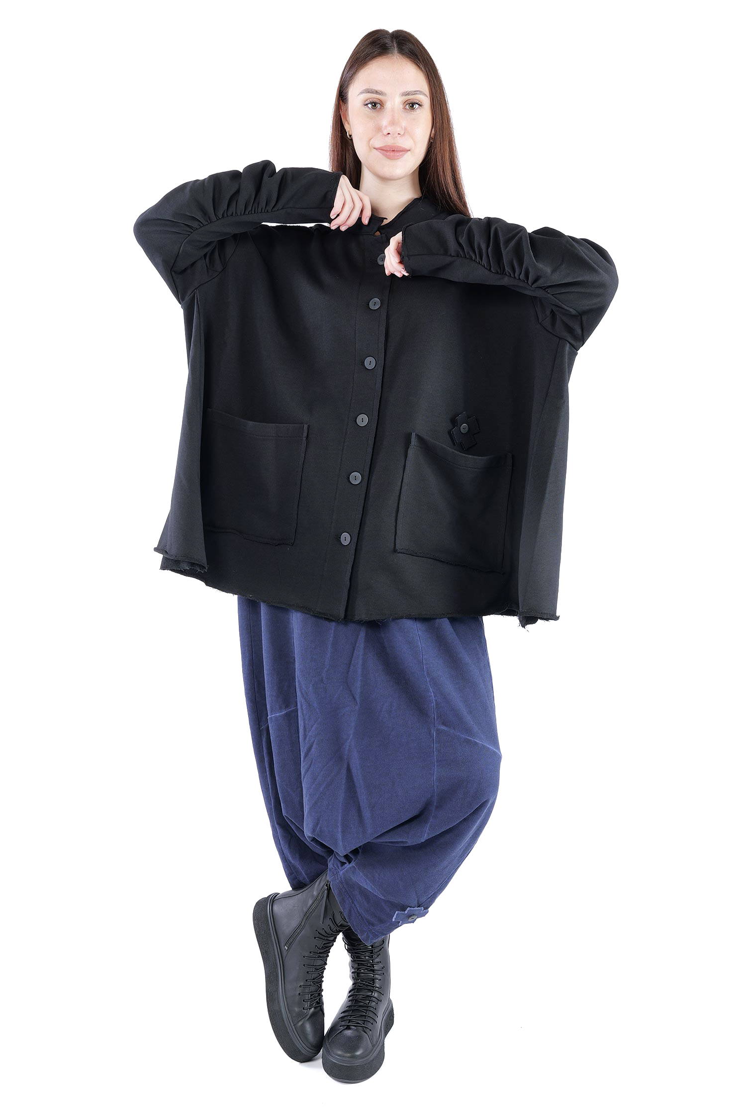 Oversize Sweatjacke - Schwarz - 2129