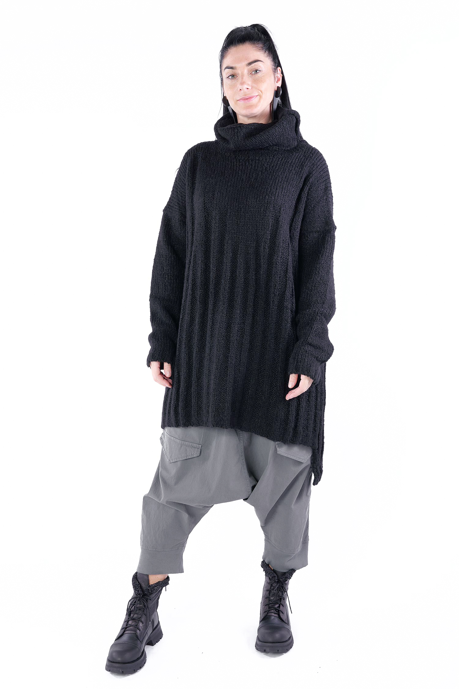 Grobstrick Tunika - Schwarz - Erynia