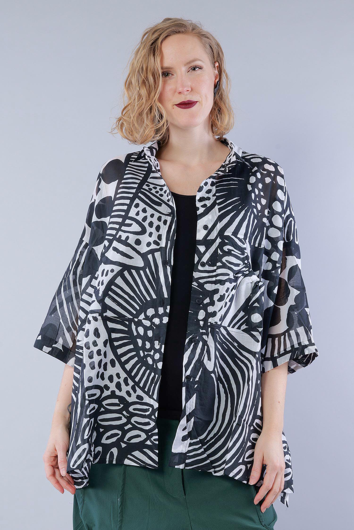Lightweight blouse - Black print - 1263600404