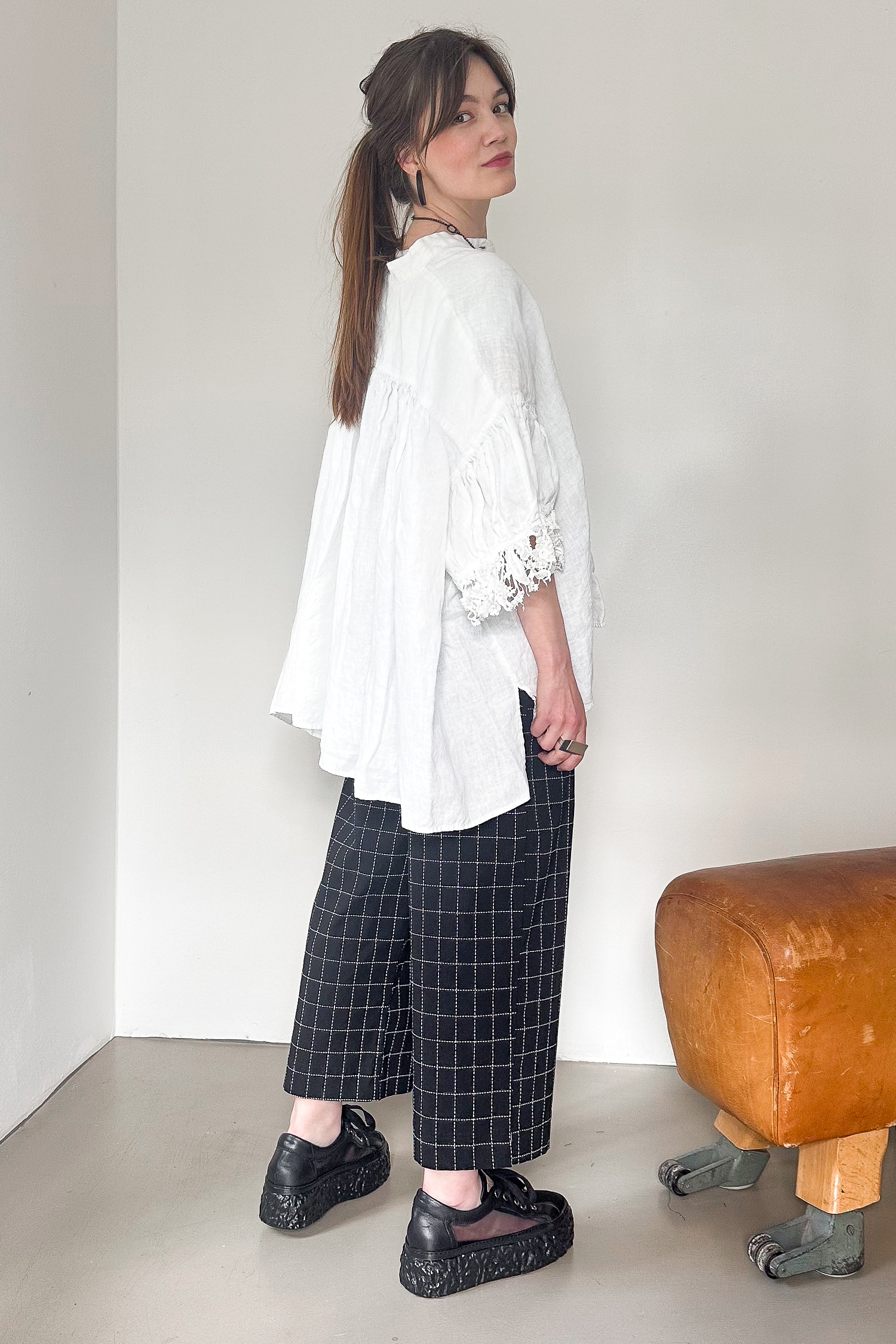 Stretch culottes - Black check - 1263440103