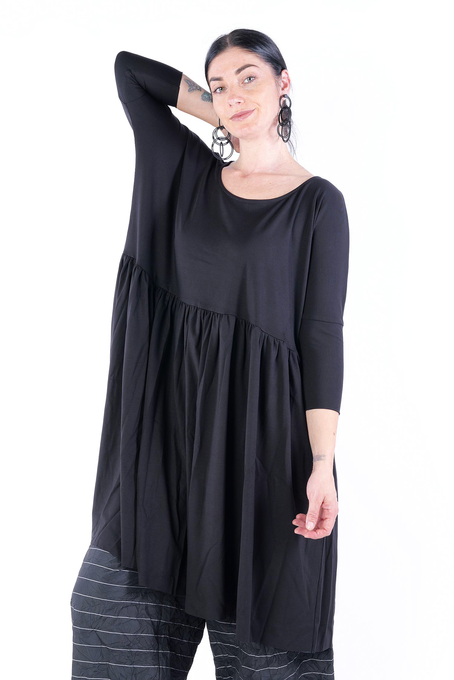 Gerüschte Tunika - Schwarz - W25-72