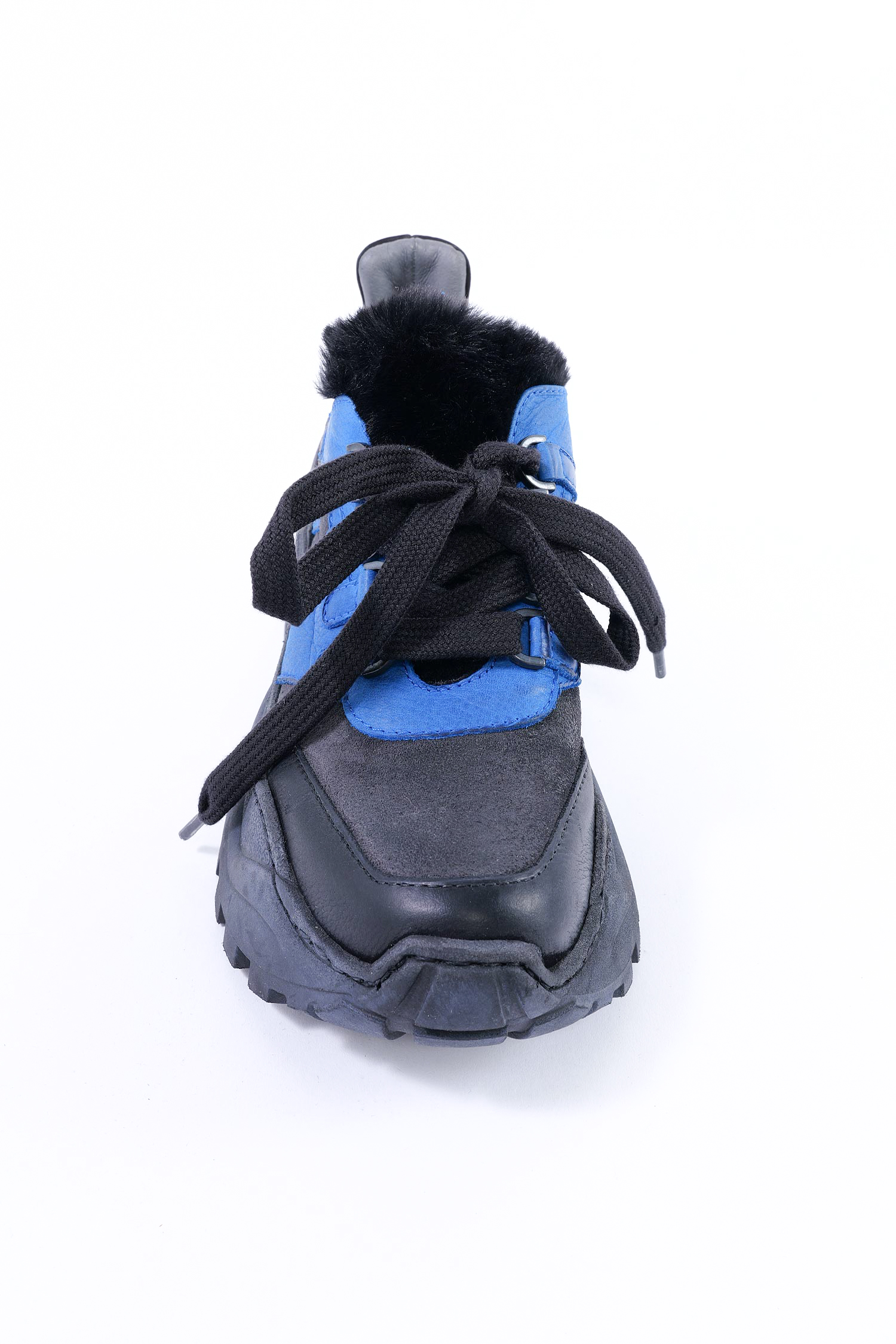Leather sneakers with fur tongue - black - 4400