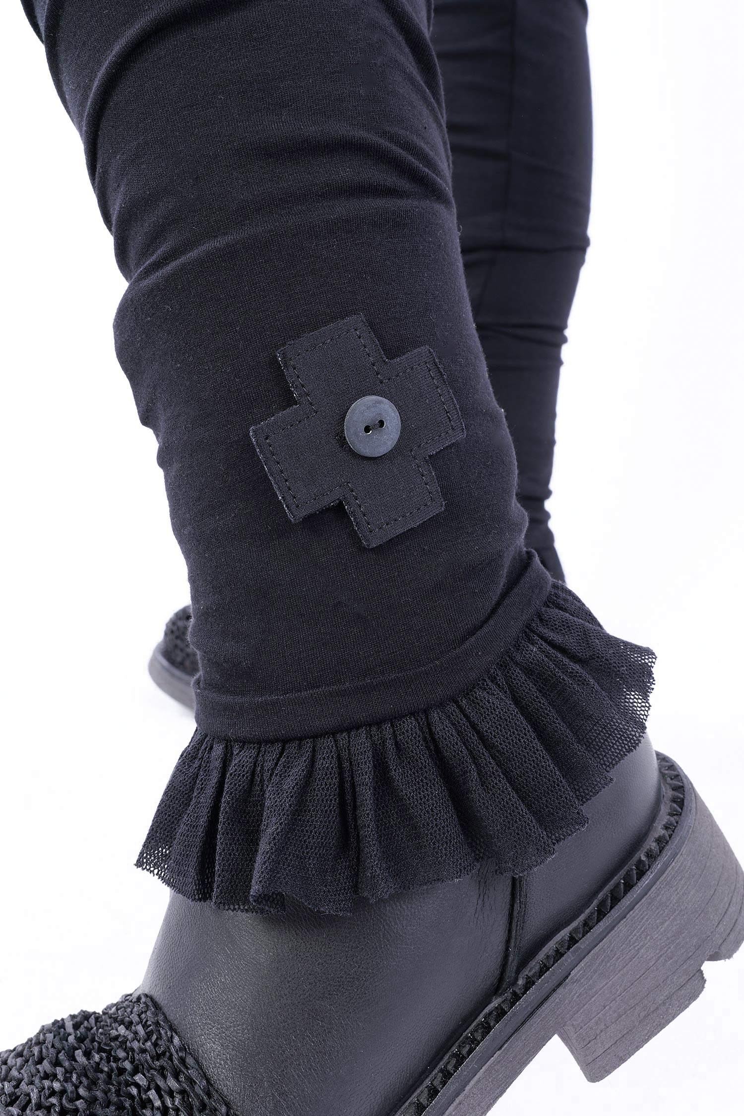 Leggings mit Tüllsaum - Schwarz - 1049