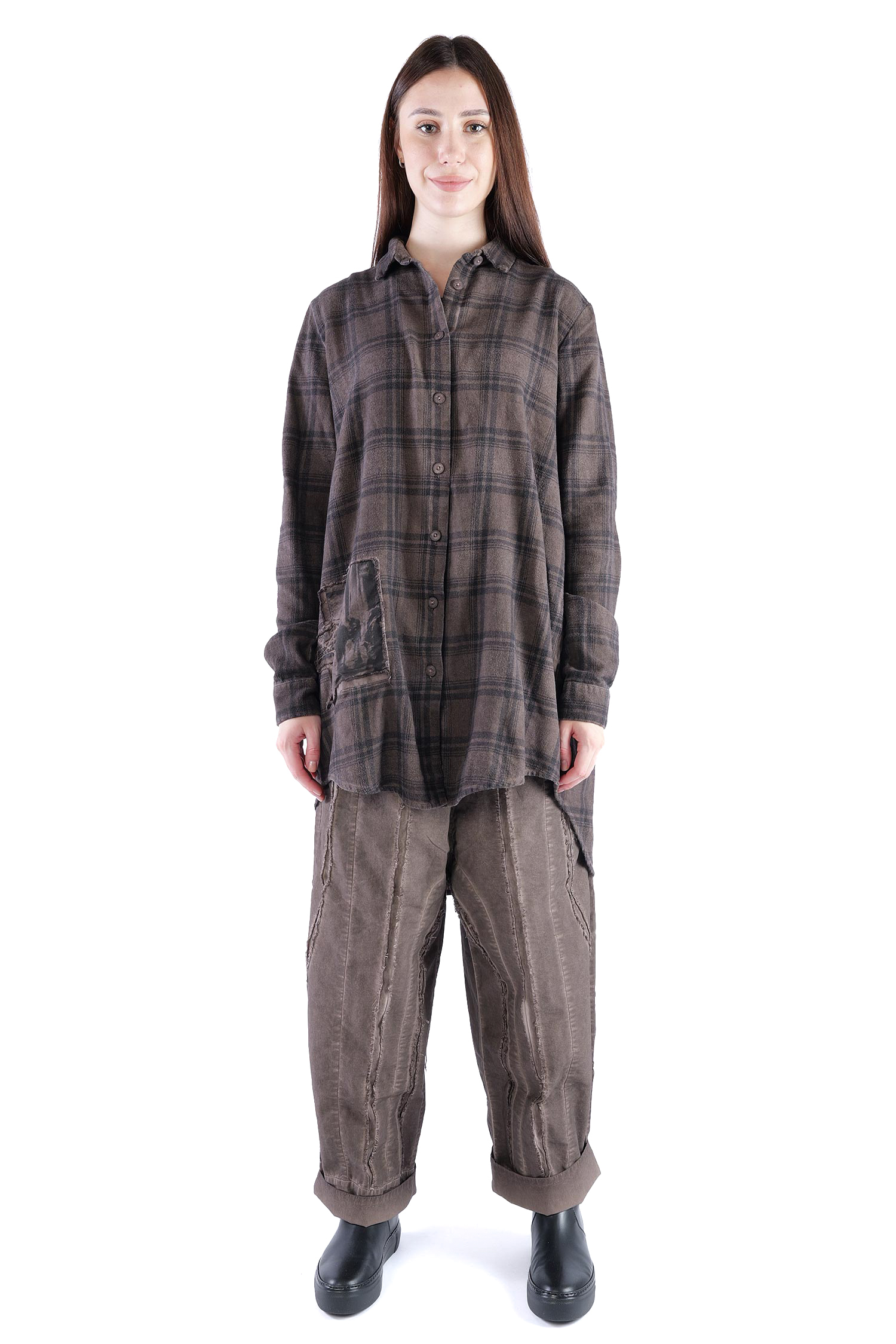 Legere Hemd-Bluse - Truffle old dye check - Allora