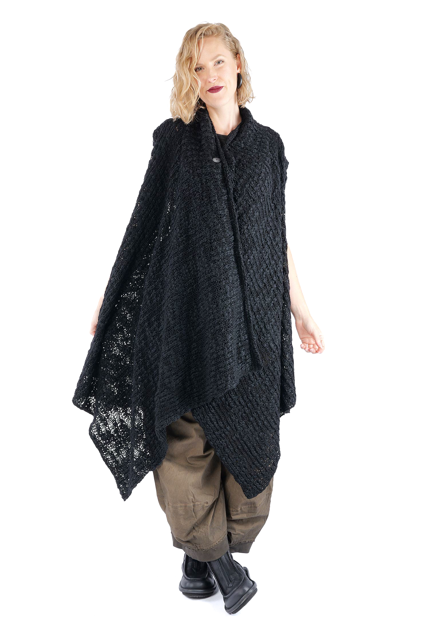 Asymmetrische Grobstrickweste - Schwarz - W5521