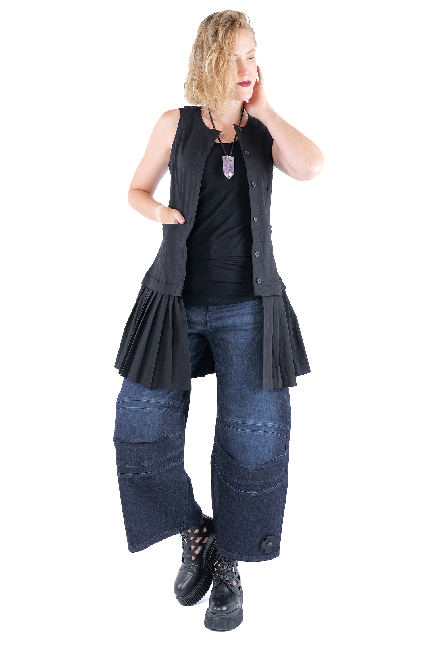 Plissierte Stretch-Weste - Schwarz - 1164