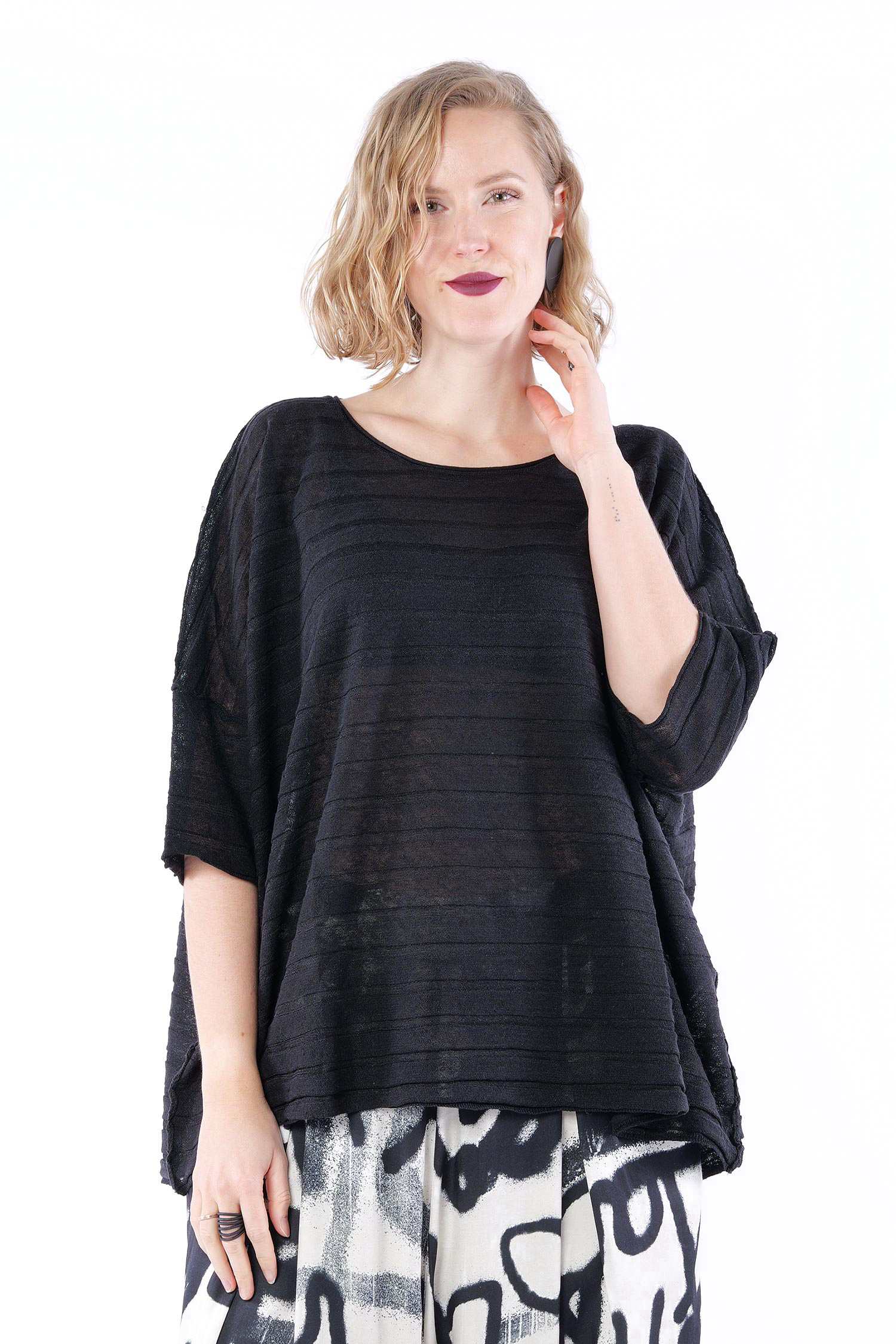 Leinen T-Shirt - Schwarz - 1263270703