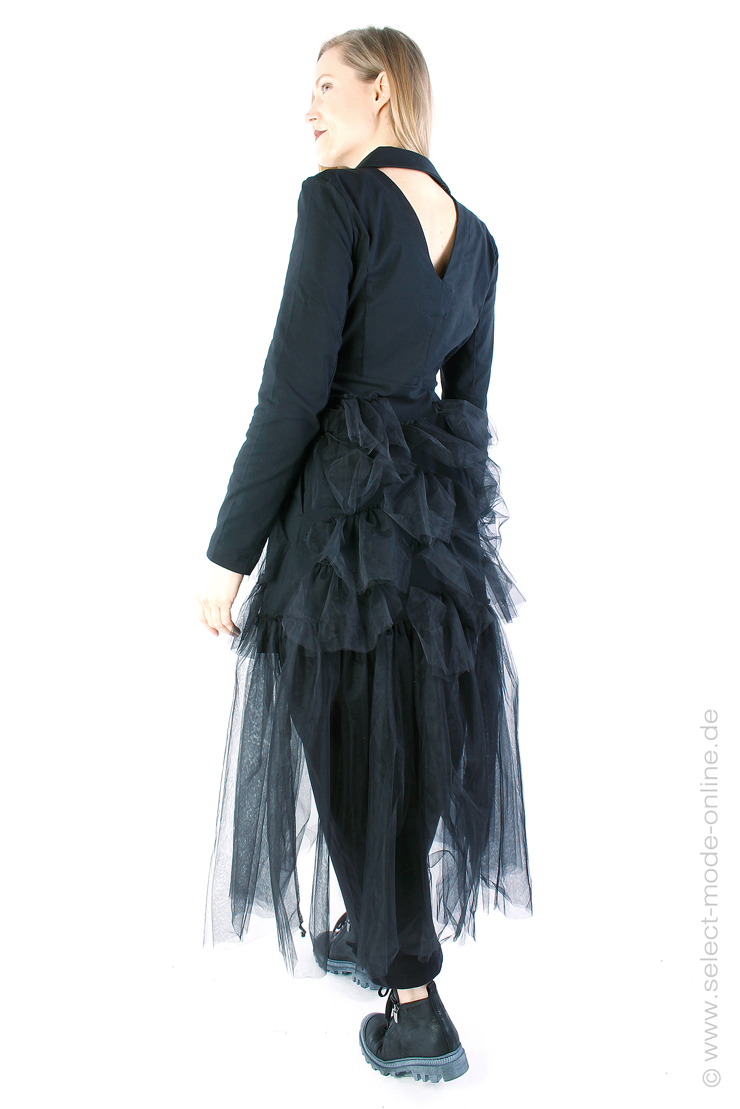 Tail-coat with tulle details - Black - 8036