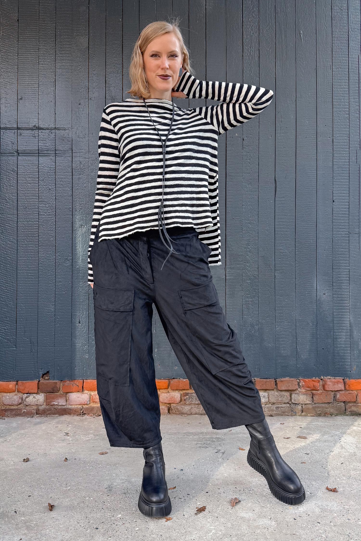 Merino Pullover - White-Black breite Streifen - 4040