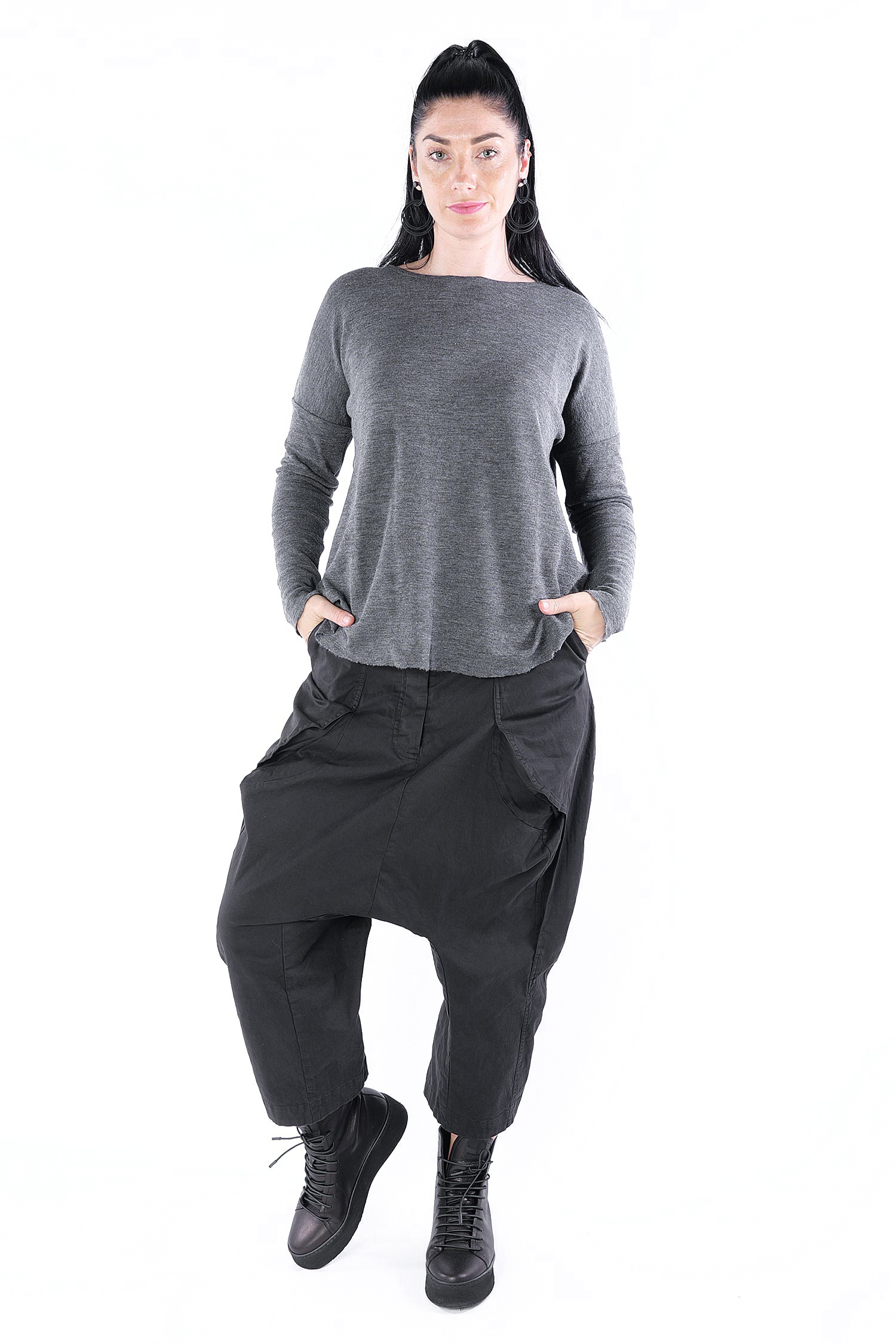 Merinopullover - anthrasite melange - 4039