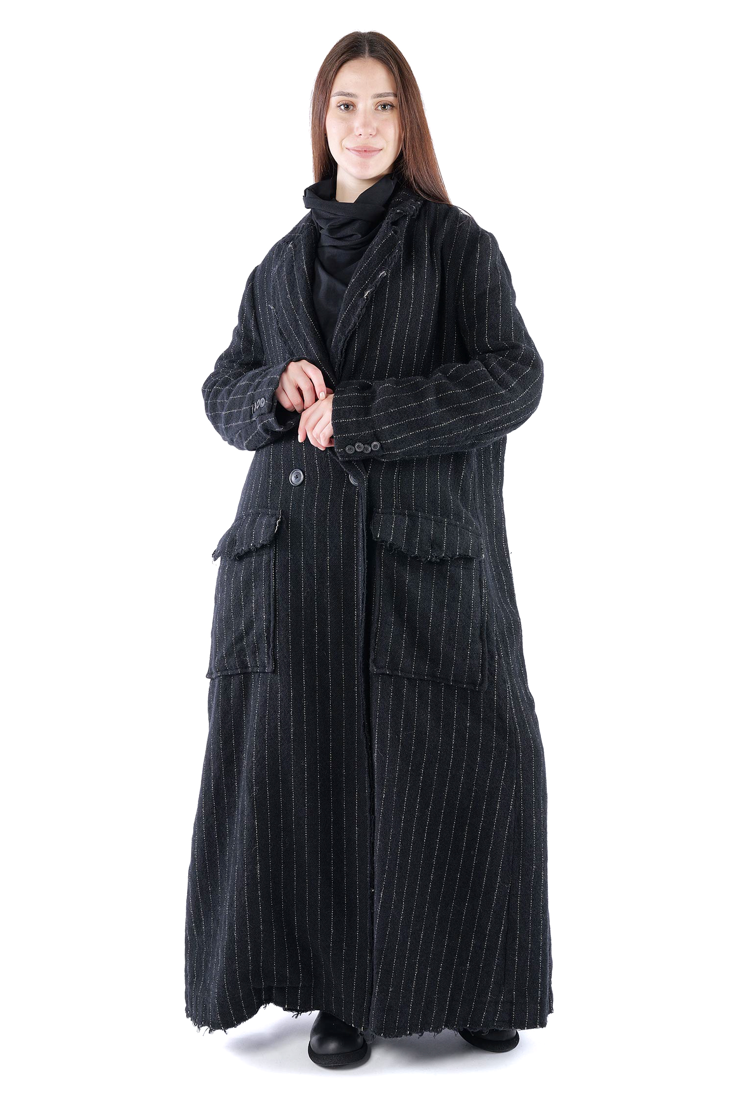 Langer Wollmantel - Black stripe - 2261151210