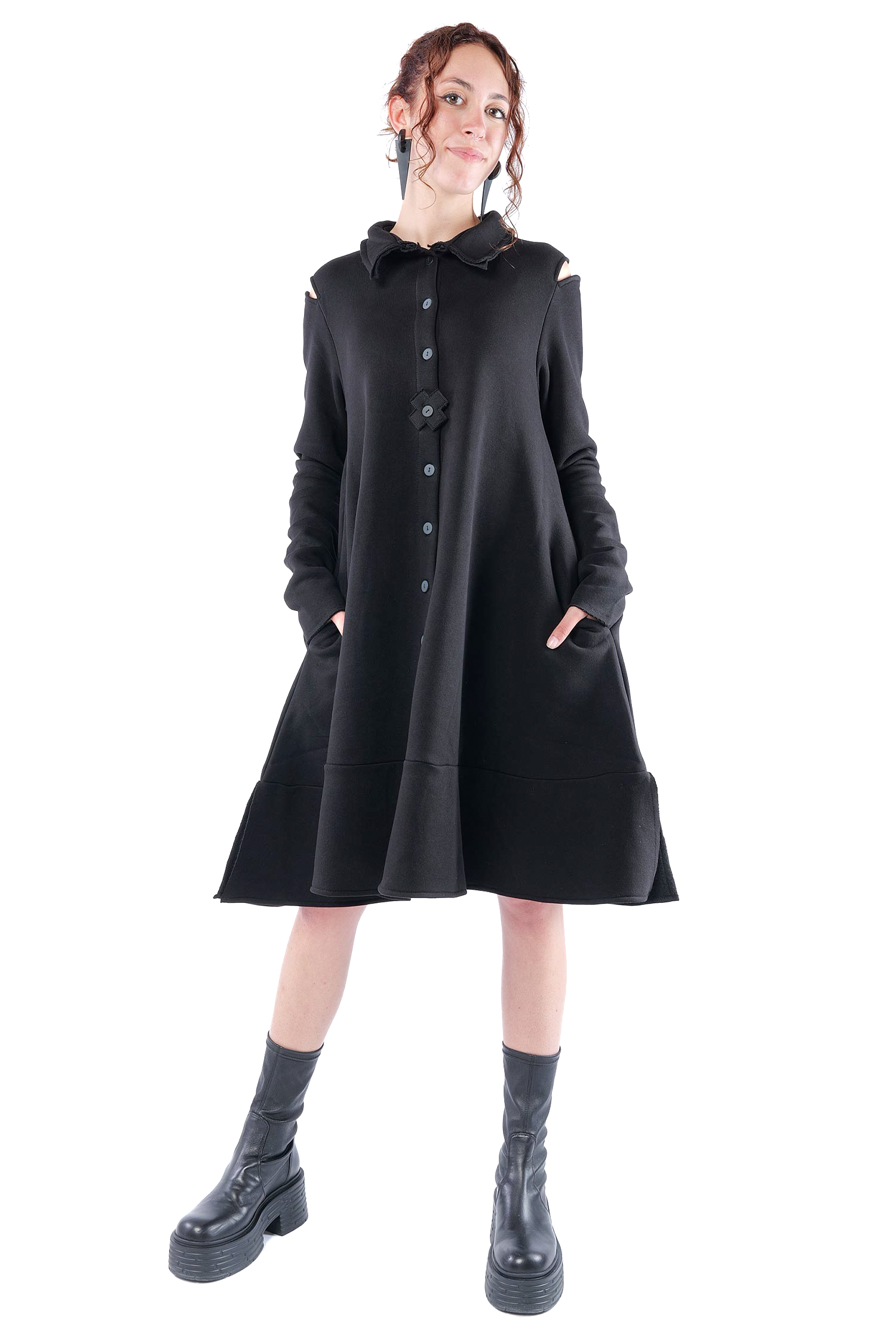 Mantel-Kleid - Schwarz - 1158