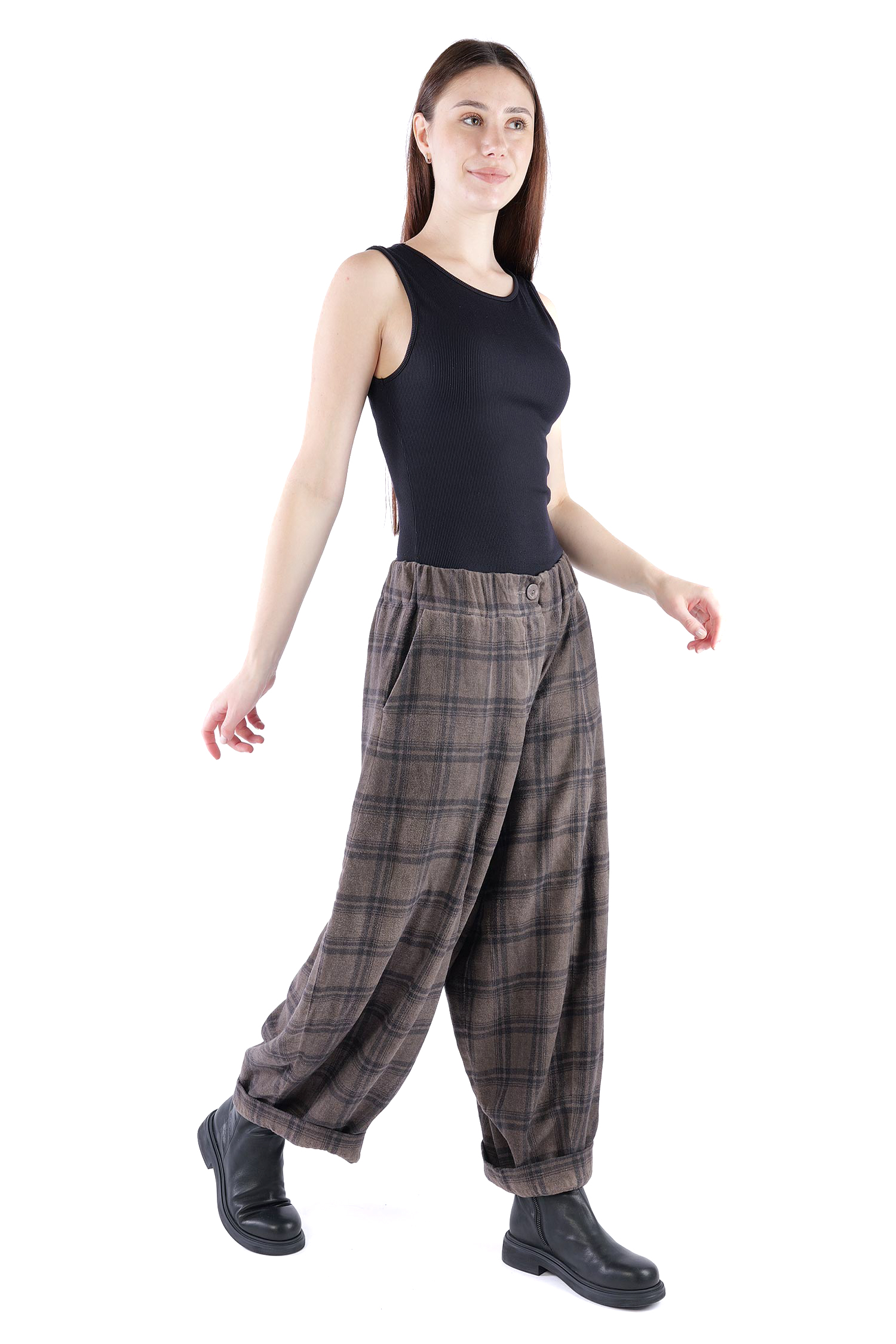 Wide pants - Truffle old dye check - Alido
