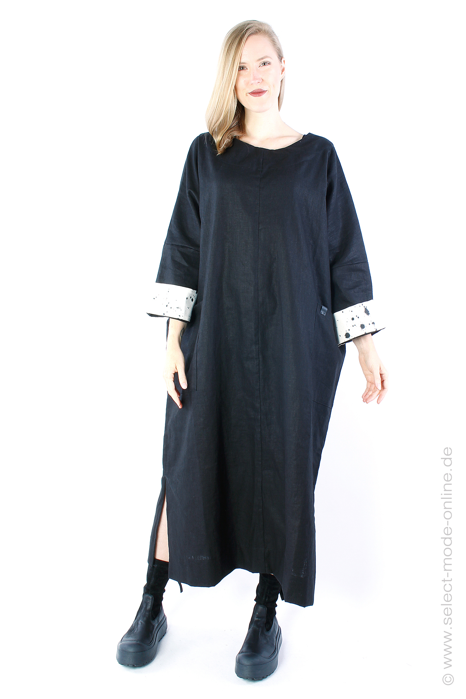 Long linen dress - black - 1265