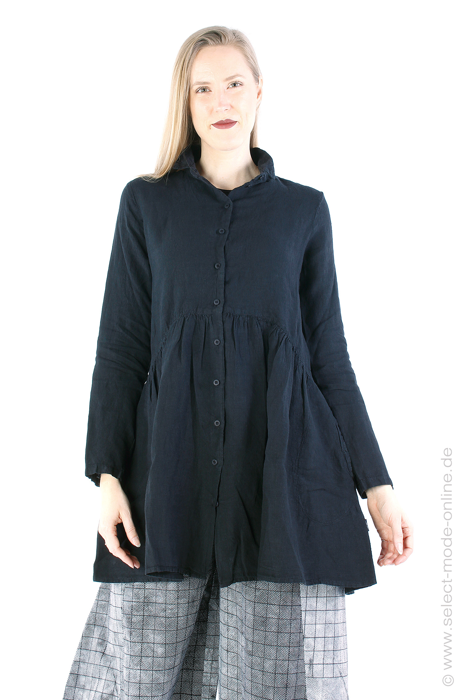 Linen blouse - Black - C14D164055 - Hide