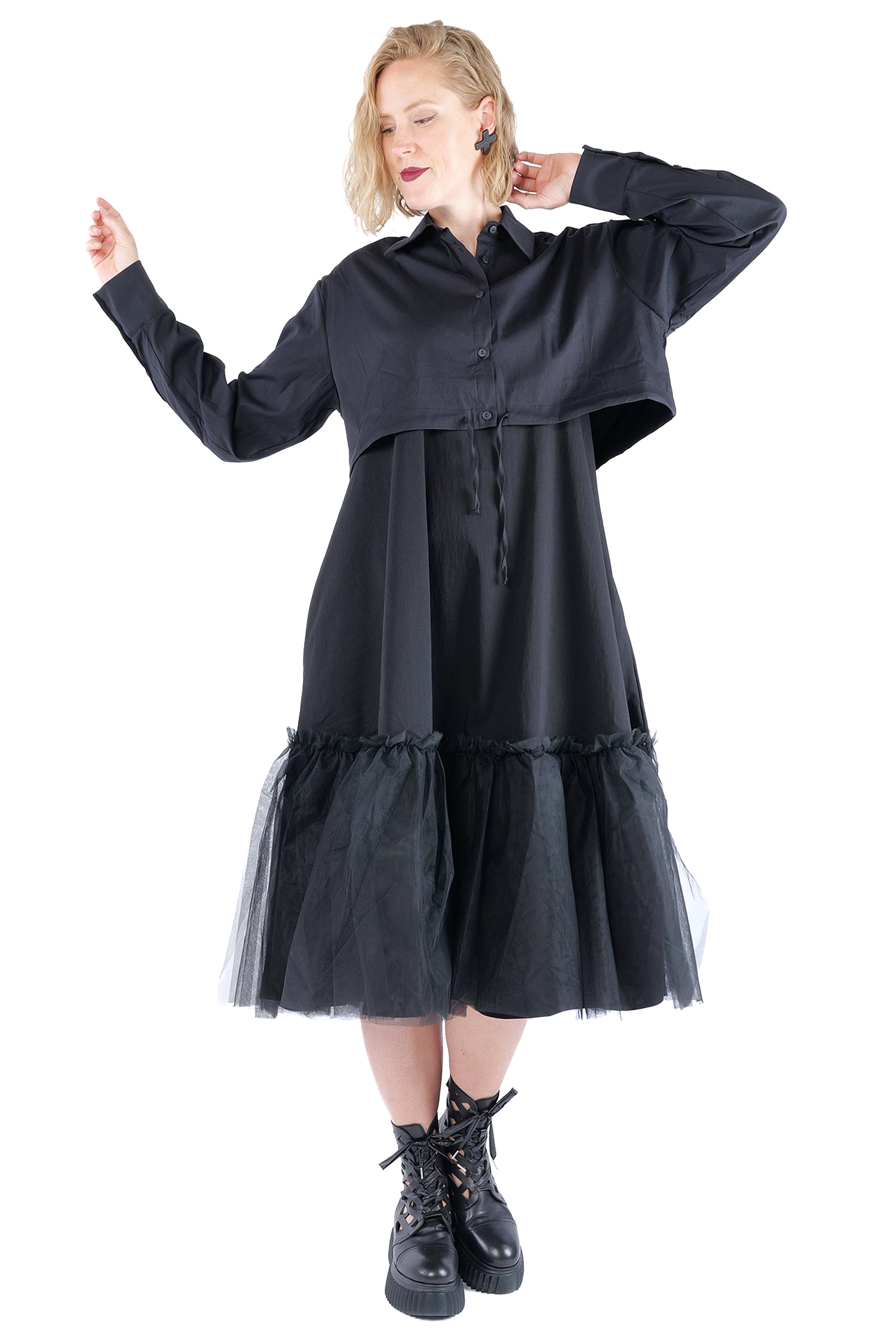 Kurze Stretchbluse - Black print - 4032