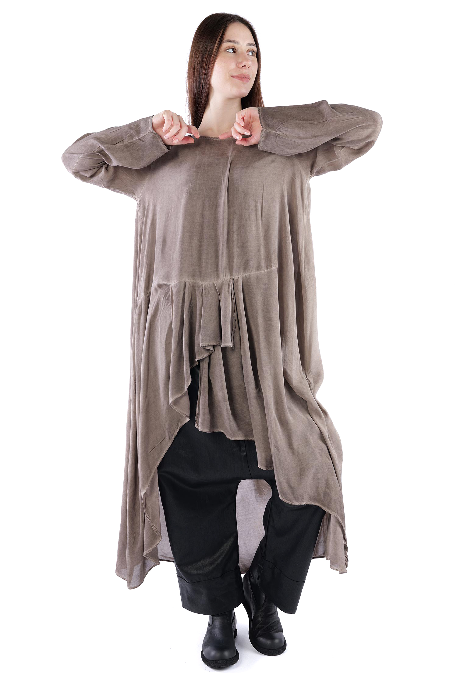 Tunic with ruffles - Truffle old dye - Swissa