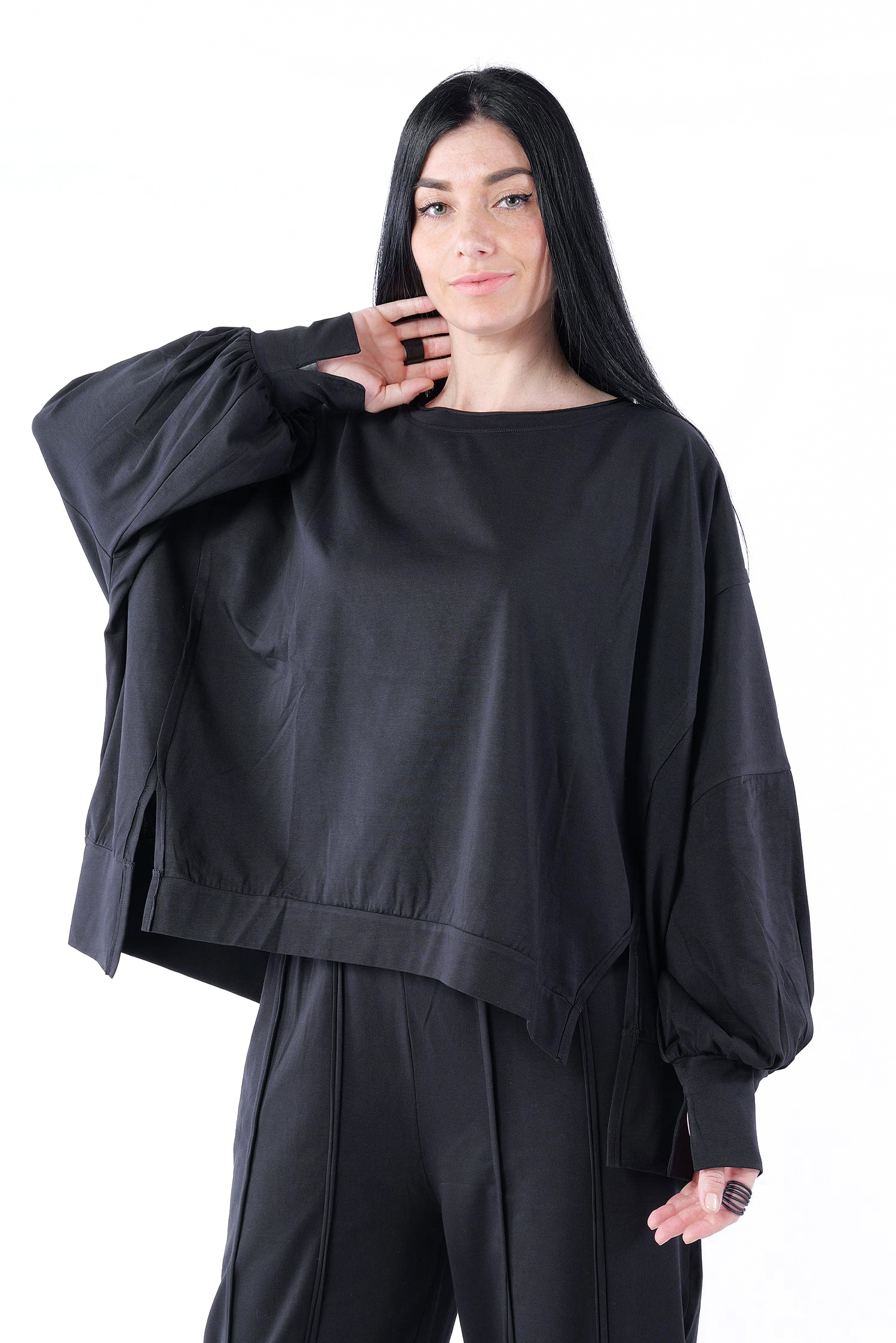 Oversize Jersey Pullover - Schwarz - 26.1-KHJ123