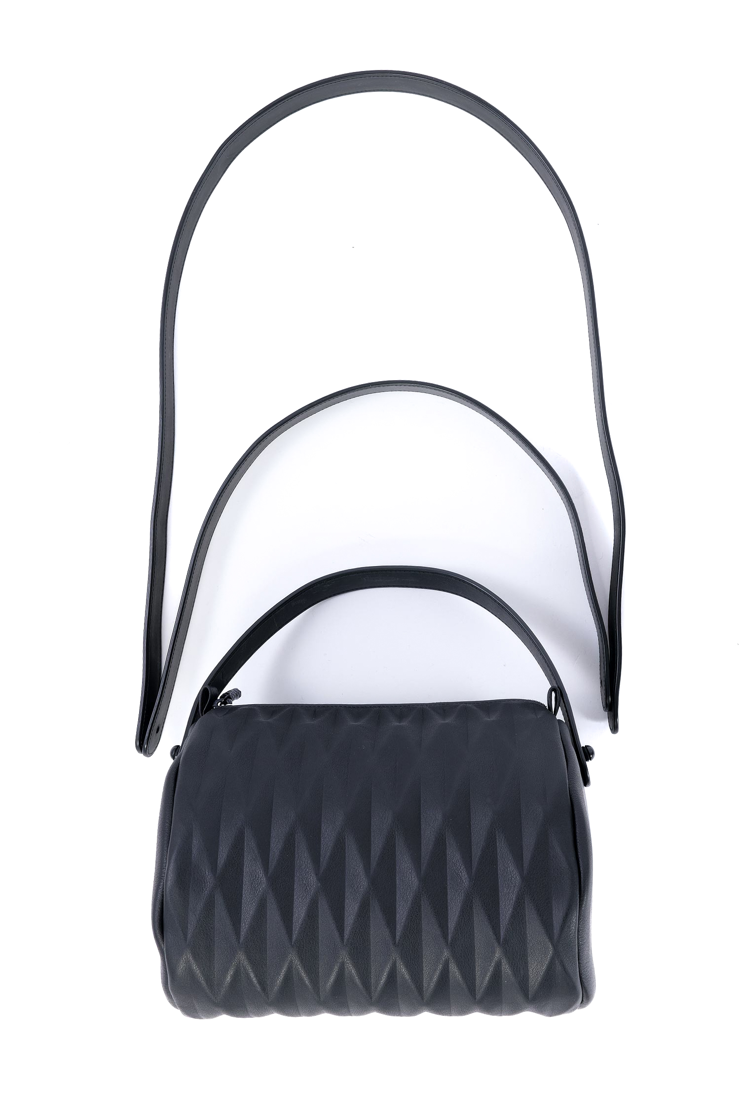 Leder Handtasche - Schwarz - Bowling Bag
