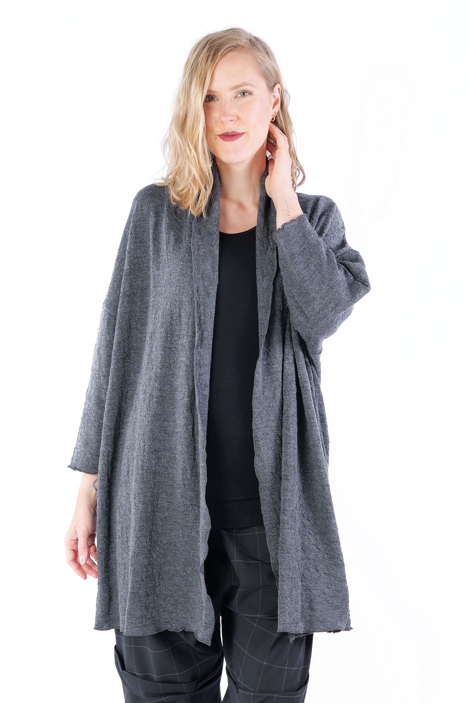 Lange Merino Jacke - anthrasite melange - 8501