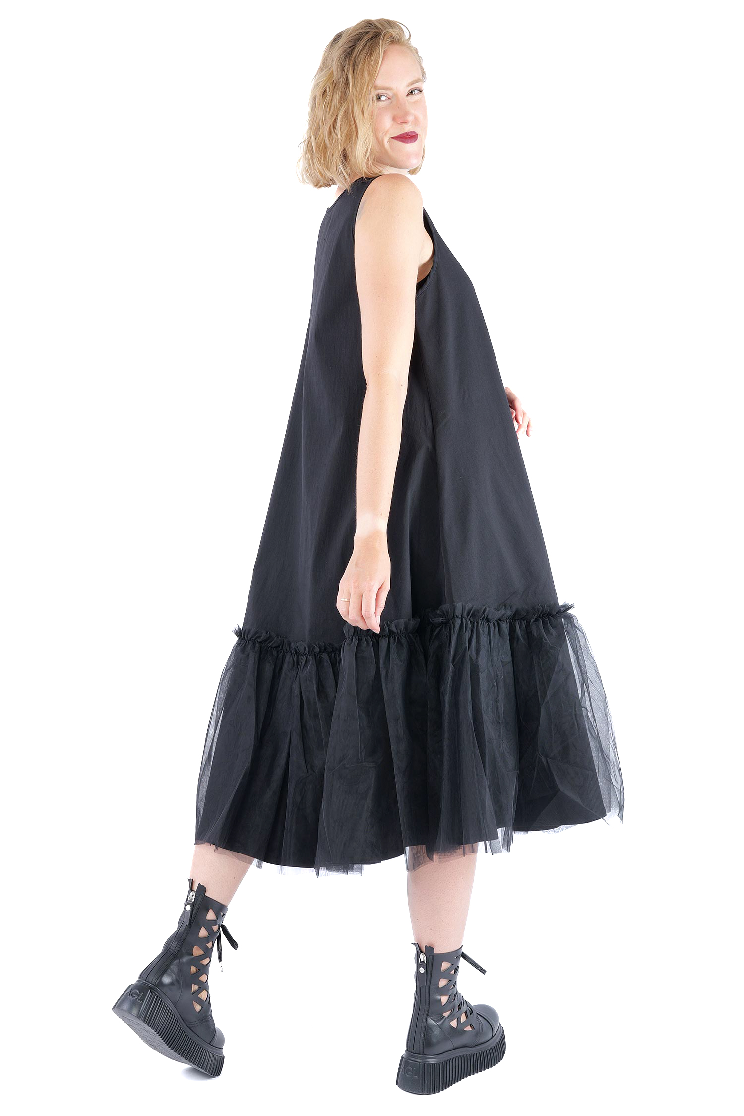 Stretchkleid mit Tüll - Black mesh - 1166