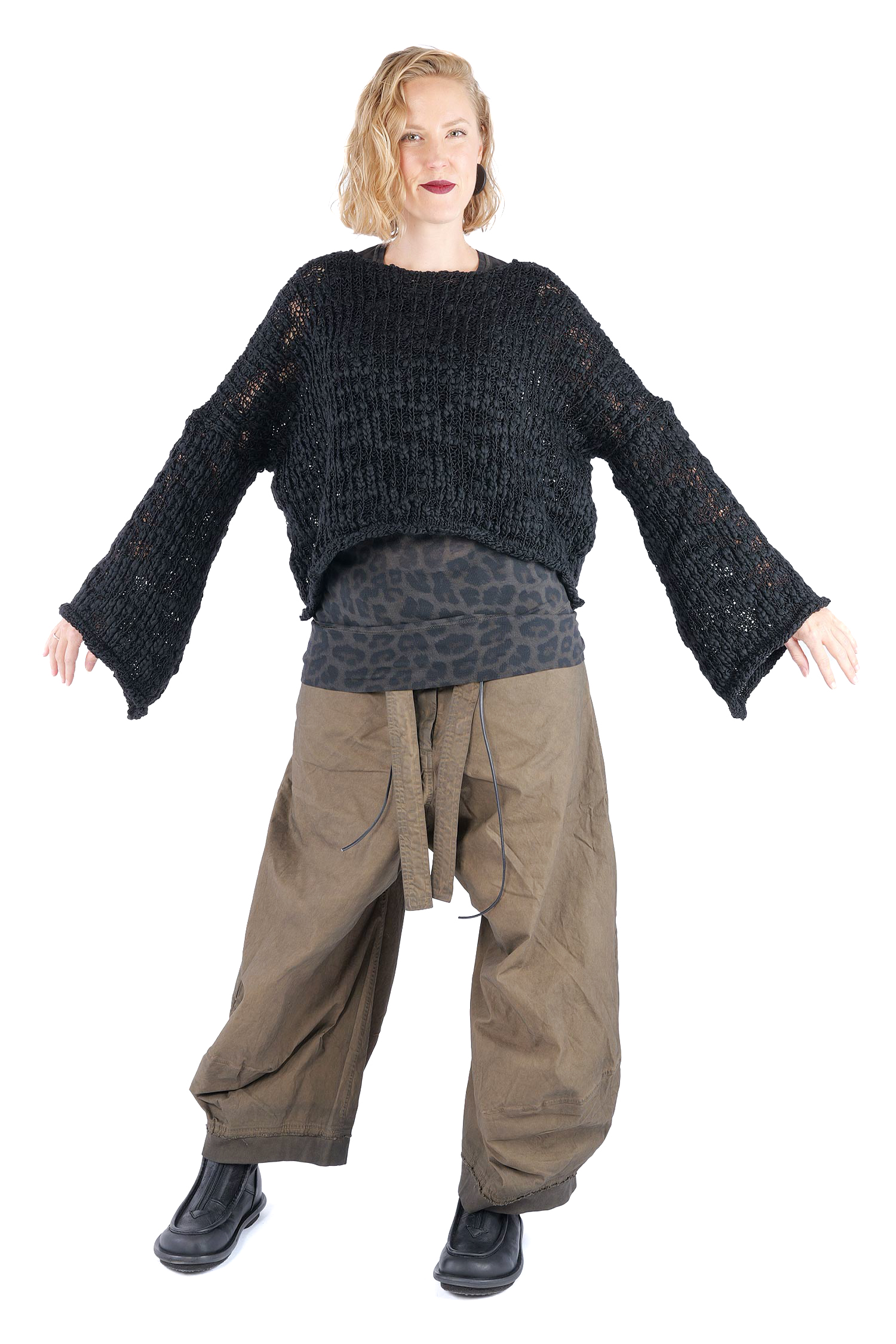Kurzer Grobstrickpullover - Schwarz - W5520