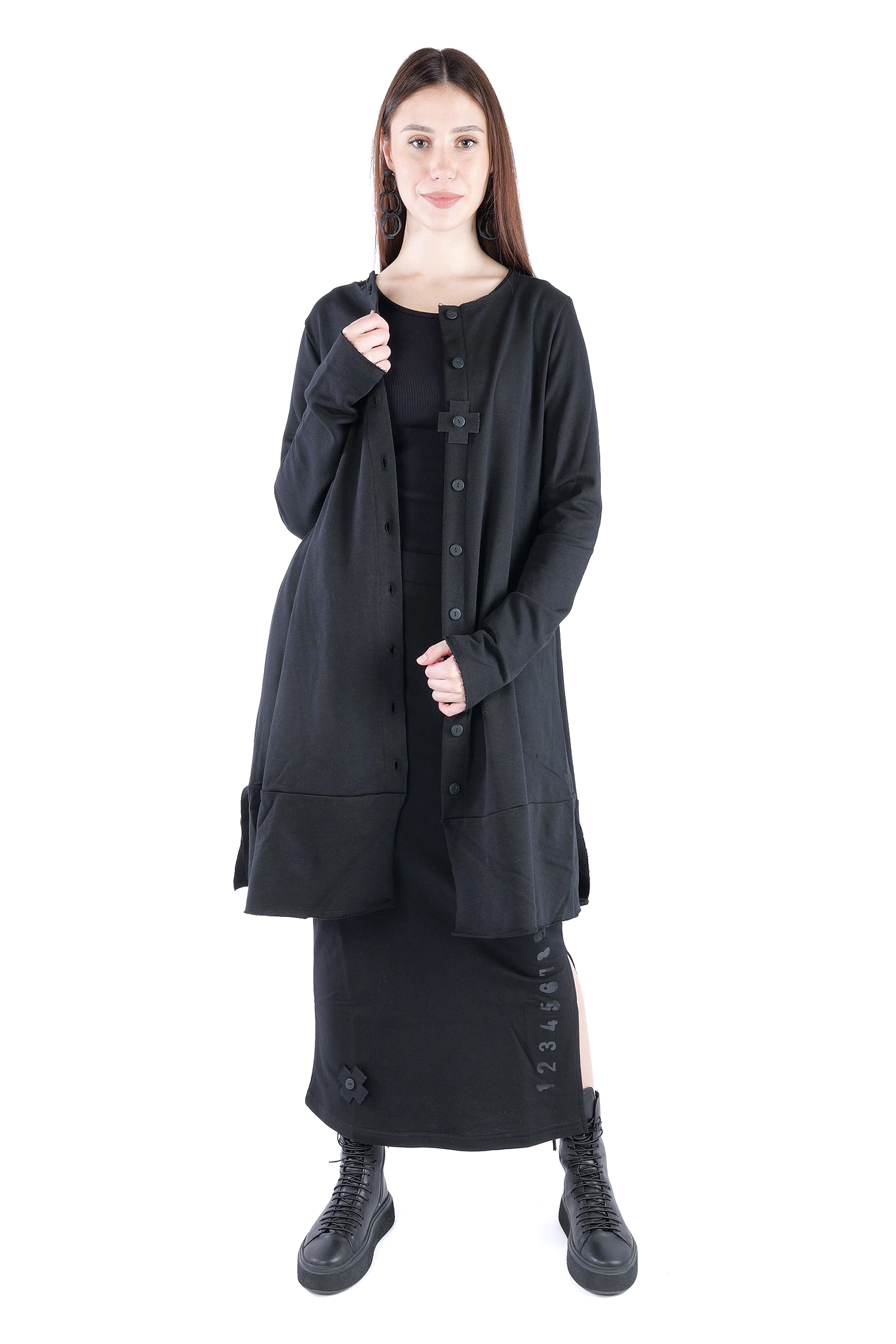 Sweat Mantel-Kleid - Schwarz - 2124