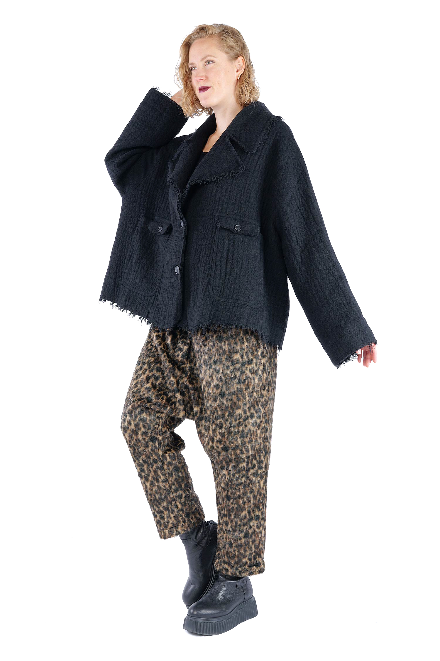 Fransige Winterjacke - Schwarz - 2263281102