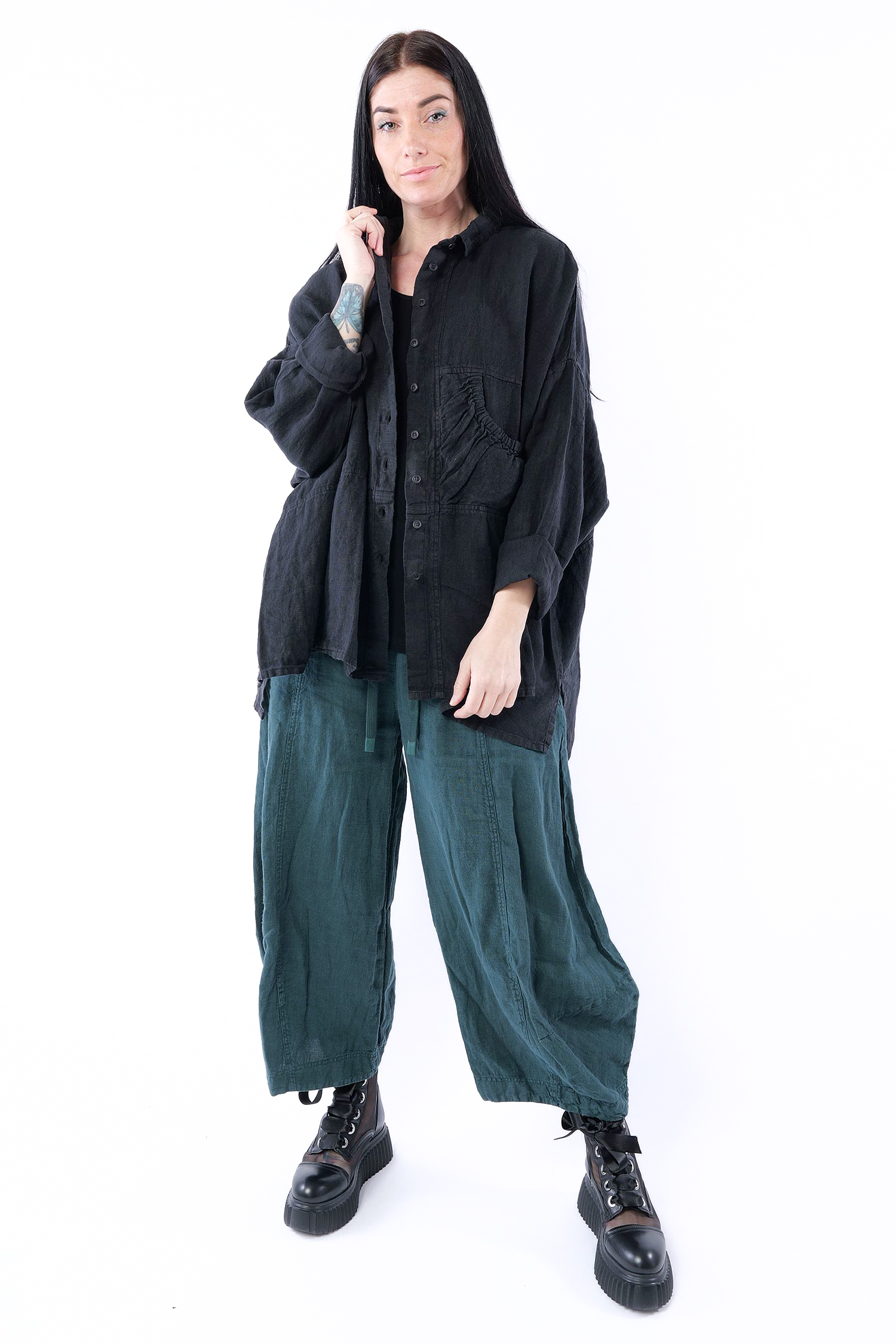 Linen blouse - Black - 1263540411