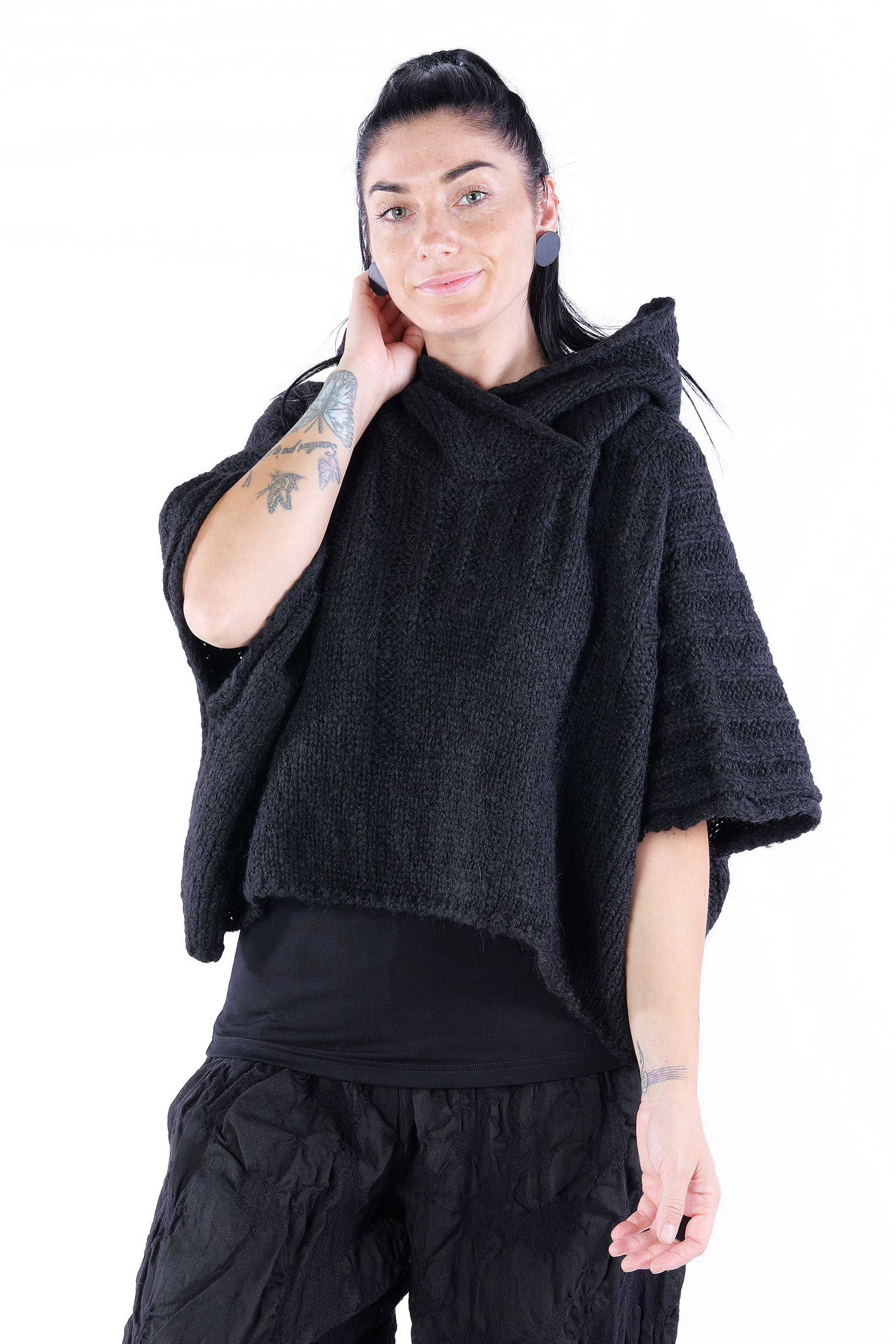 Kurzer Strickhoodie - Schwarz - Pooh