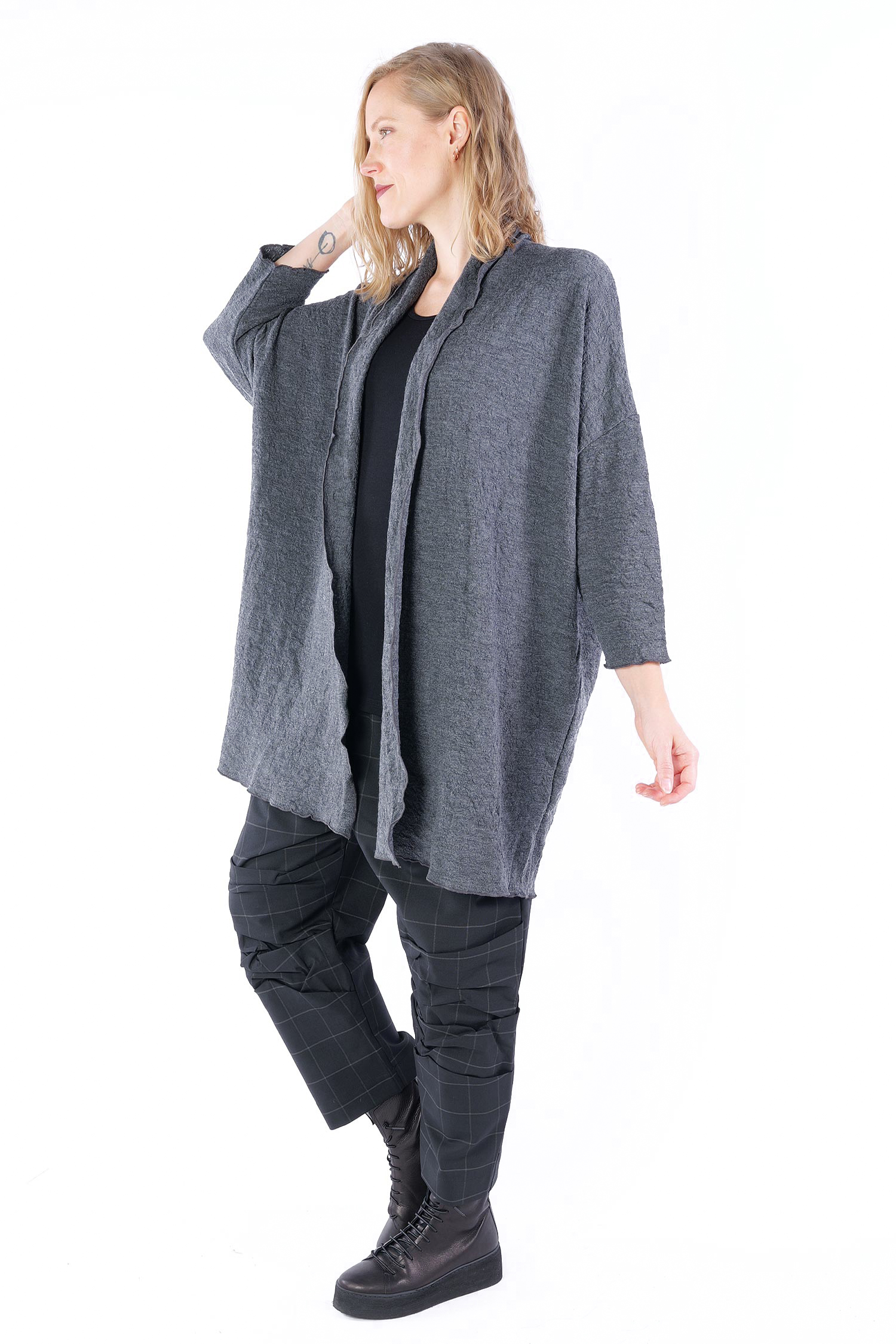 Lange Merino Jacke - anthrasite melange - 8501