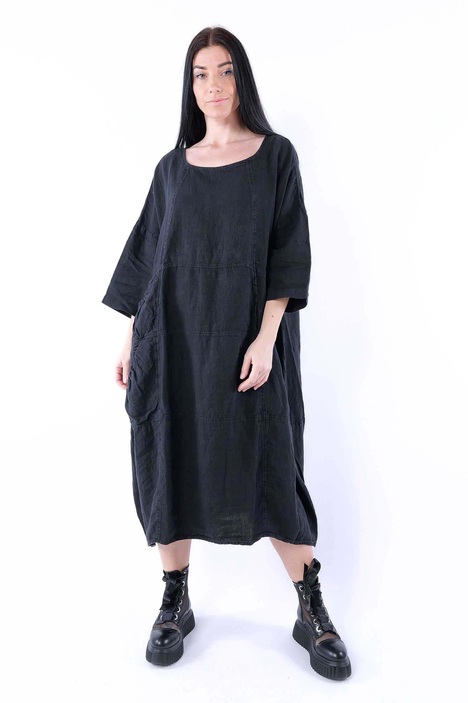 Oversized linen dress - Black - 1263540906