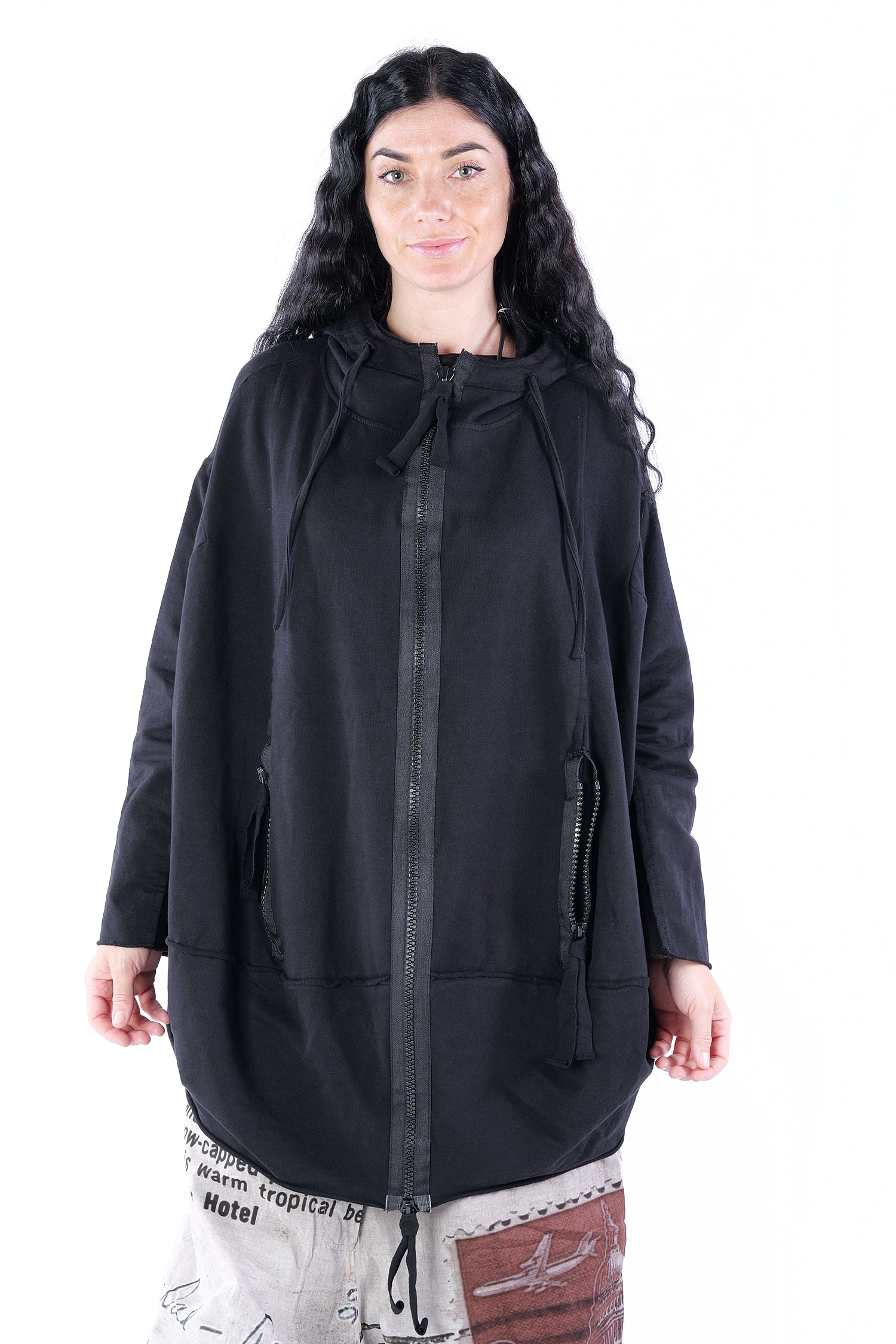 Oversize Sweatjacke - Schwarz - 23654