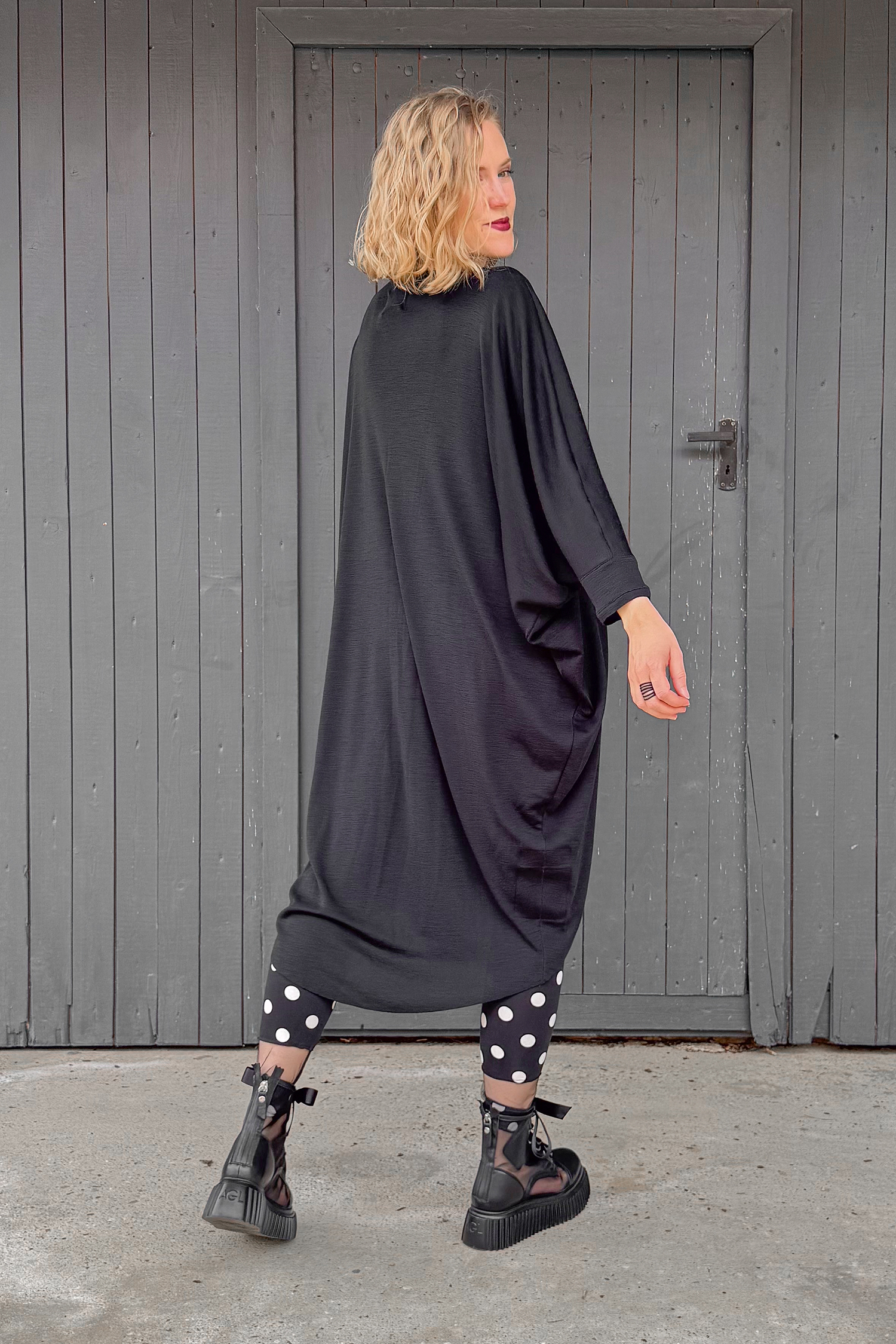 Merino Wollkleid - Schwarz - 1219