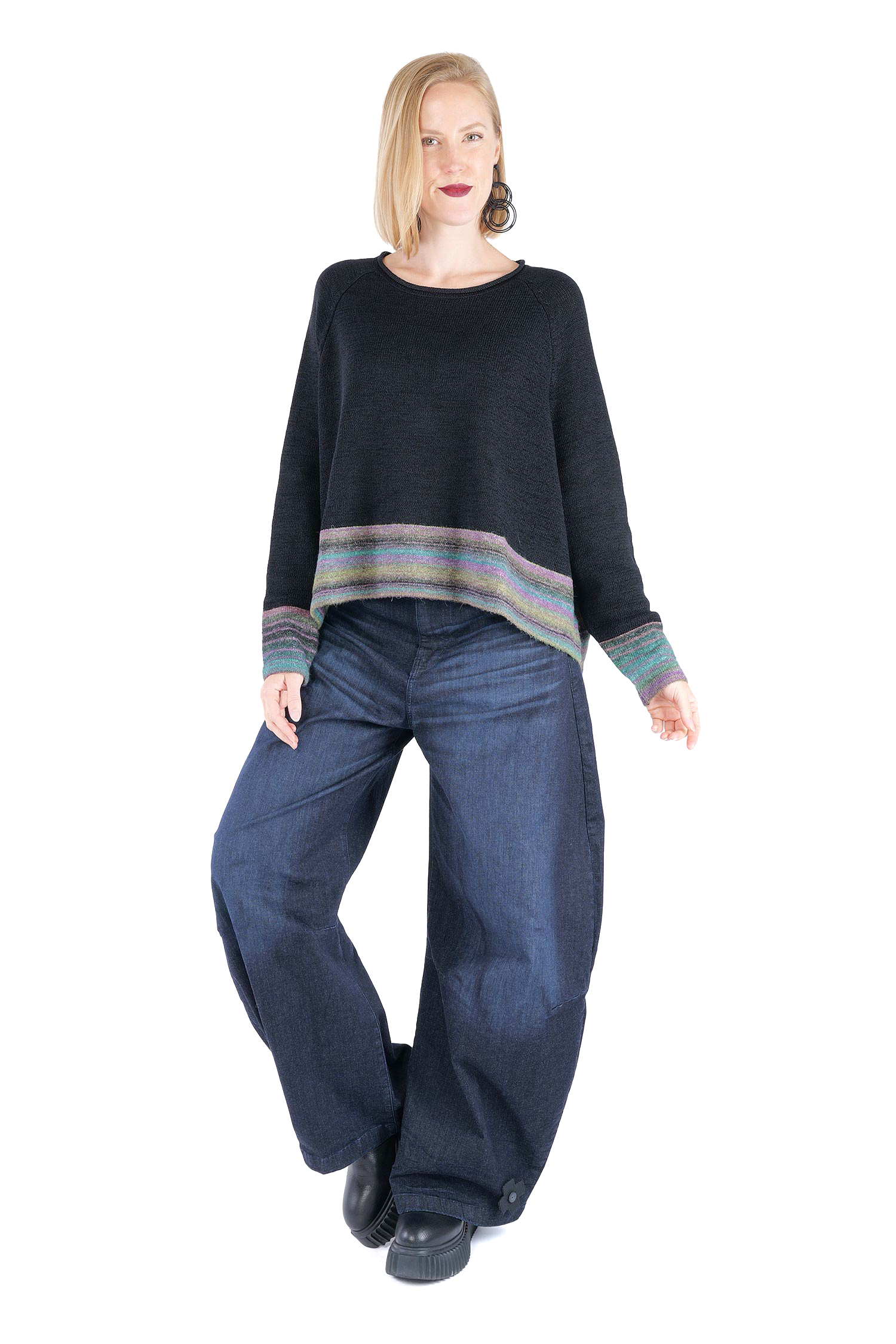Oversized knitted pullover - Black stripe - 2263720703