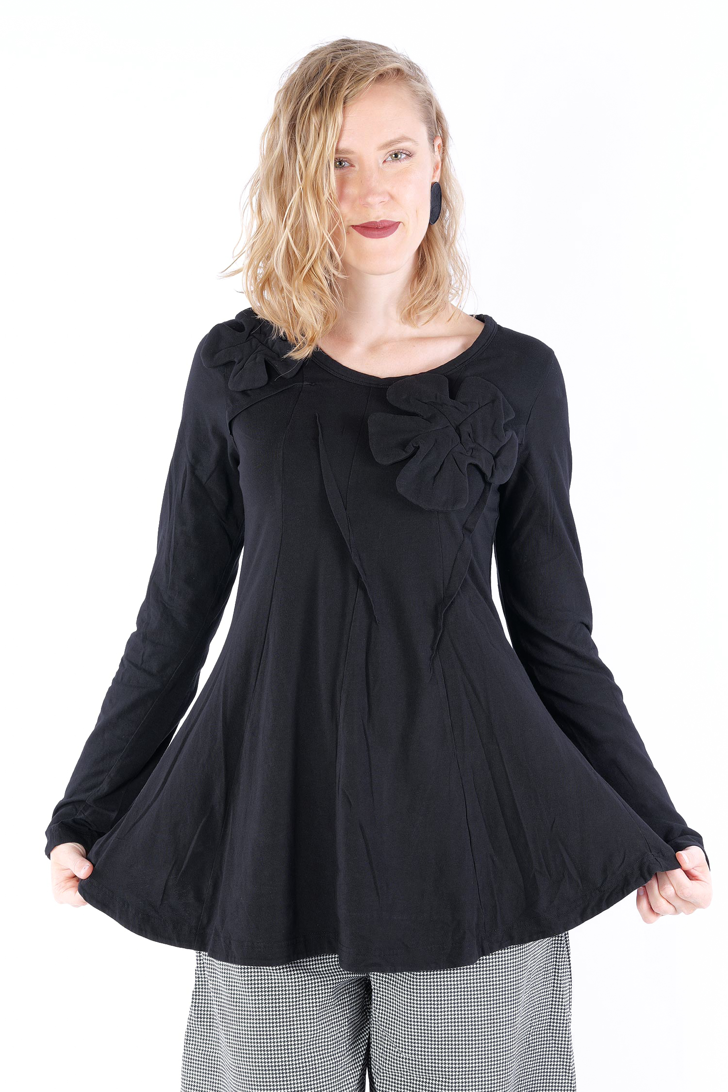 Longsleeve mit Blüten - Schwarz - 2253470501