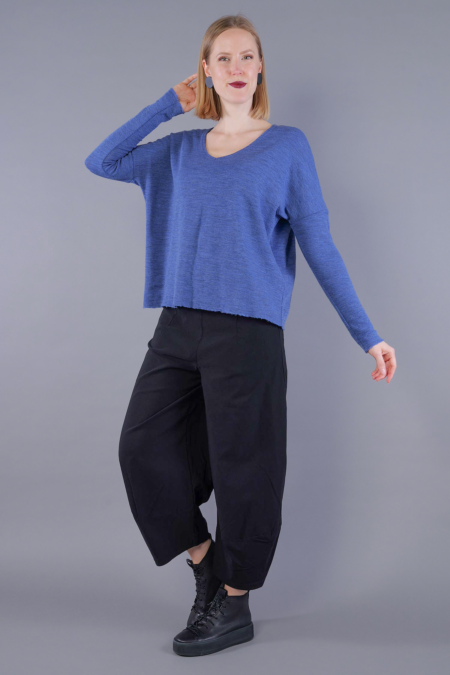 Merino Pullover - indigo melange - 4027