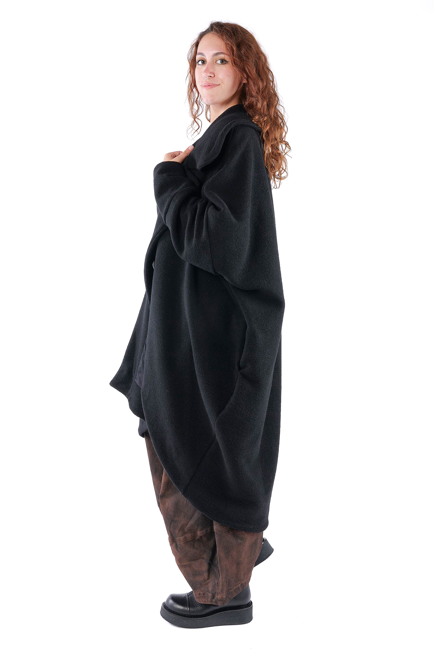 Oversize Winterstrickmantel - Schwarz - S487