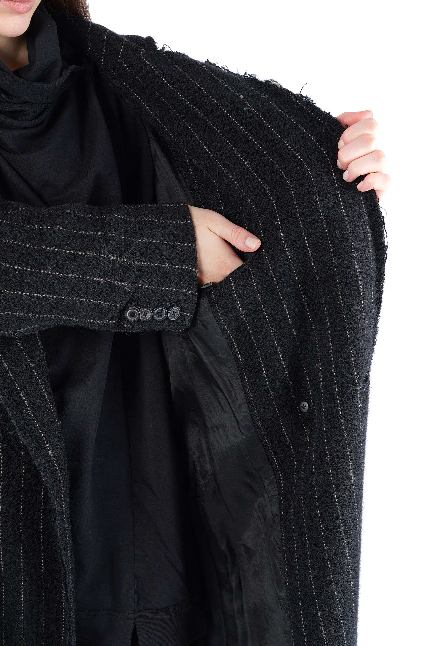 Langer Wollmantel - Black stripe - 2261151210